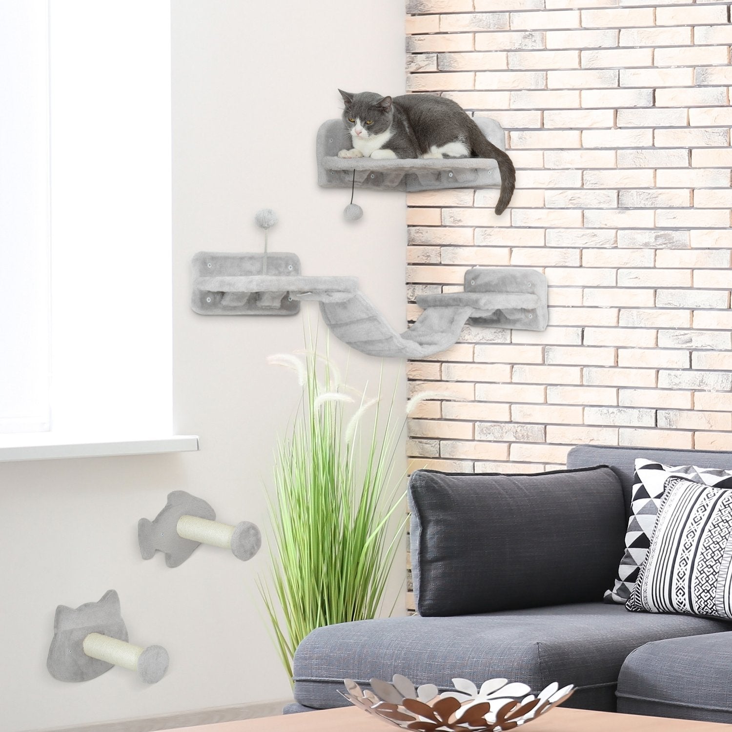 Cat Climbing Wall Set, 4-delat med trappsteg och sisalstolpar