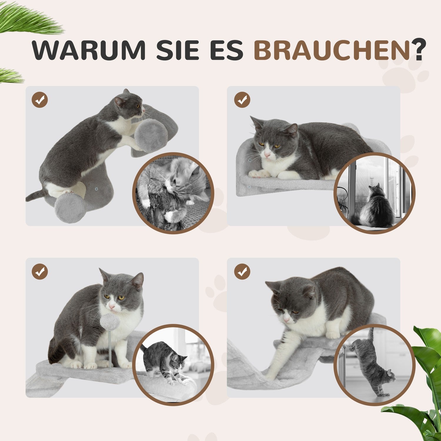 Cat Climbing Wall Set, 4-delat med trappsteg och sisalstolpar