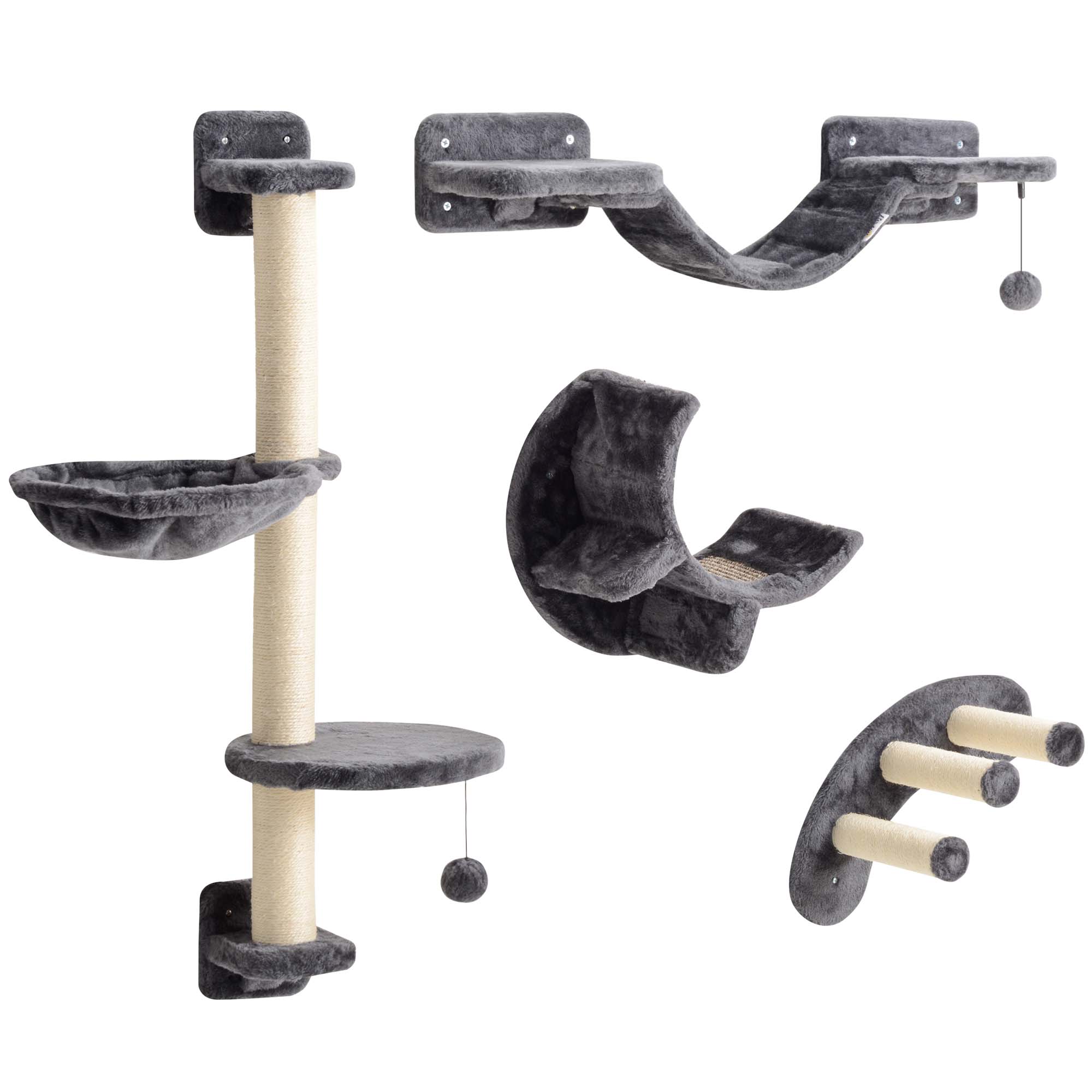 Cat Climbing Wall Set med hängmatta, mörkgrå, 4-delad