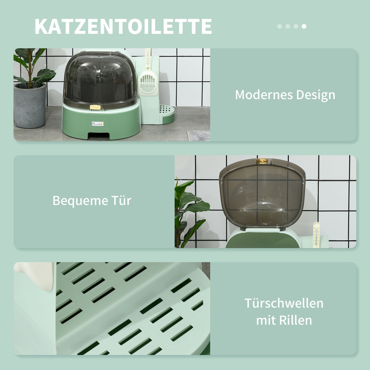 Stor kattsandlåda, utdragbara fack, huva, grön