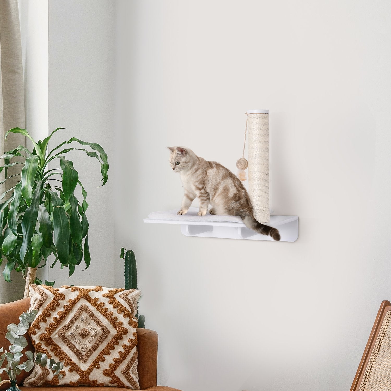 Kattstol med skrapstolpe och leksak, plyschkudde, 53 cm