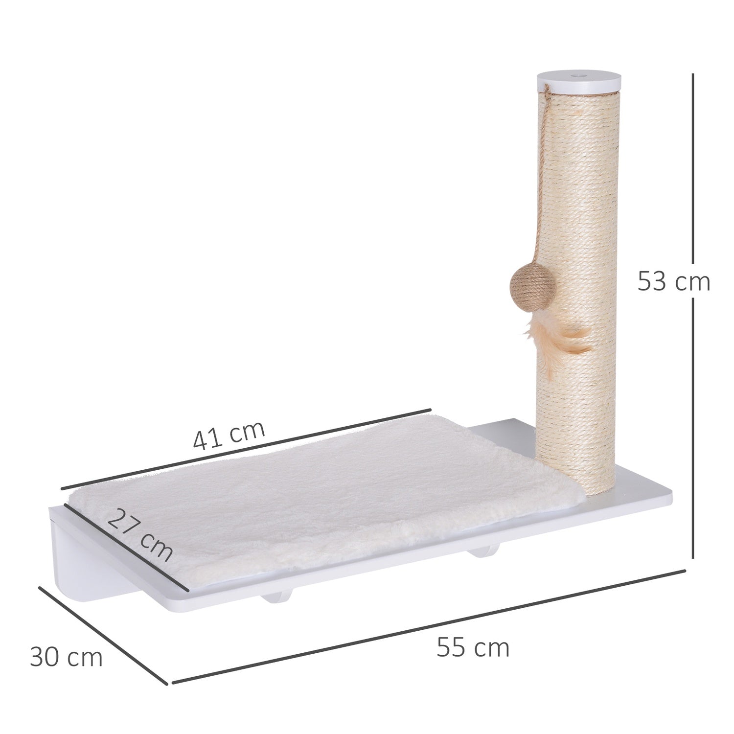 Kattstol med skrapstolpe och leksak, plyschkudde, 53 cm