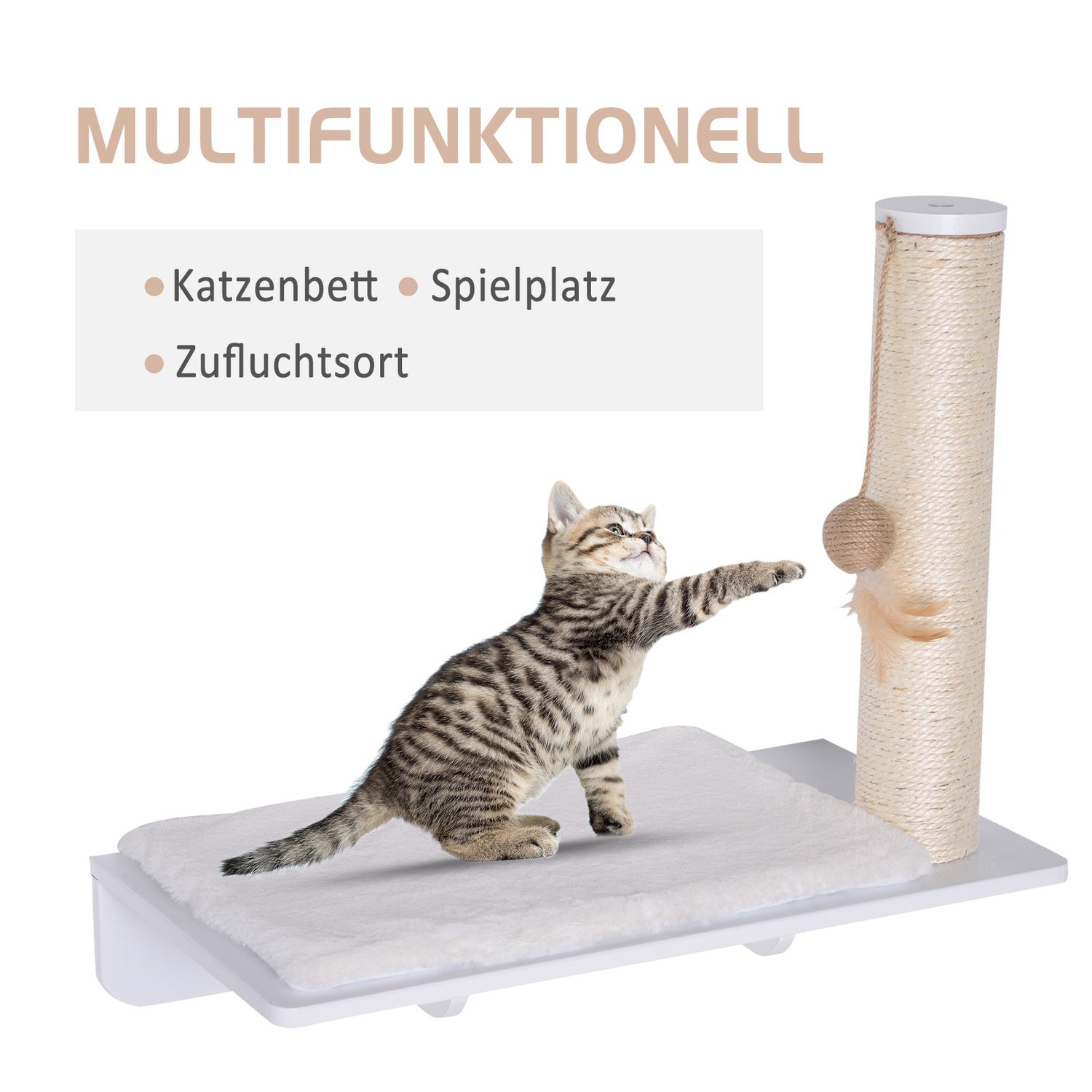 Kattstol med skrapstolpe och leksak, plyschkudde, 53 cm