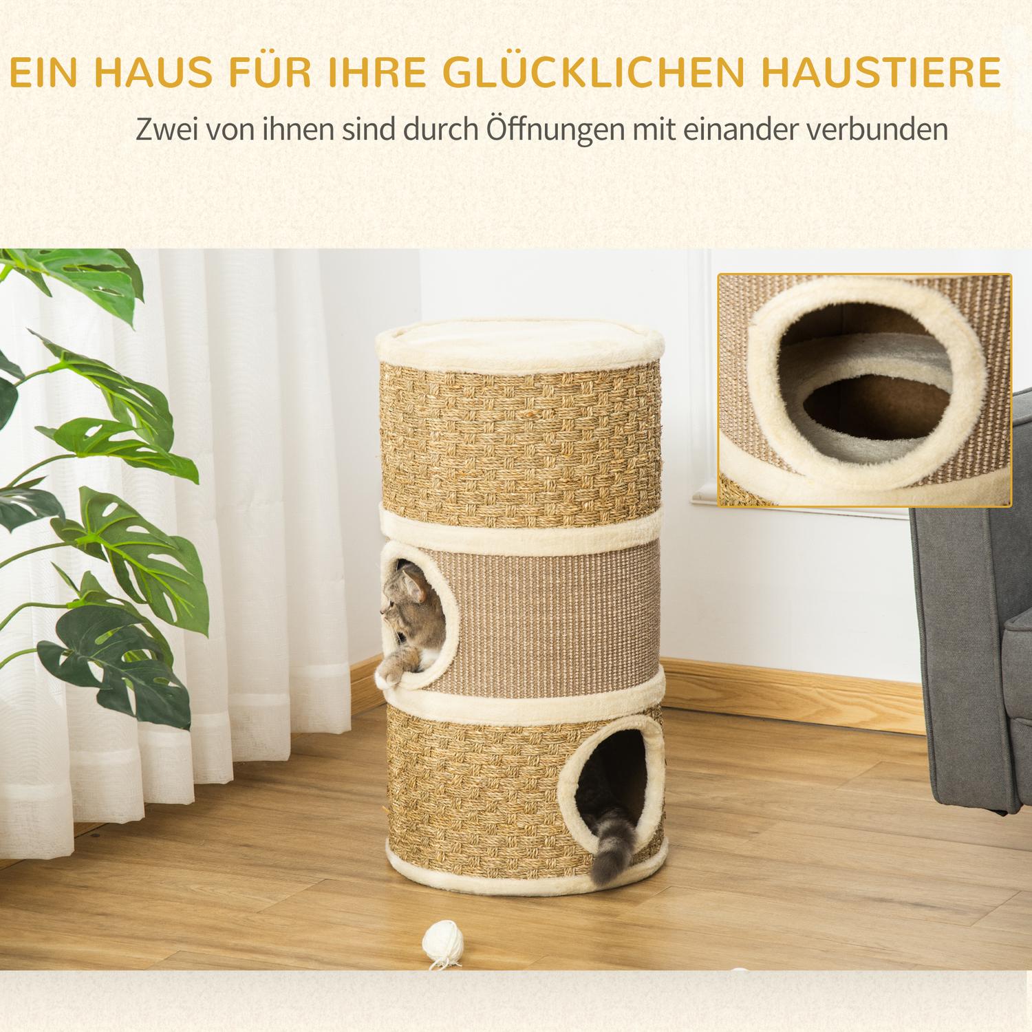Cat Scratching Barrel, 3-Level Sisal Plysch, 37,5x70 cm