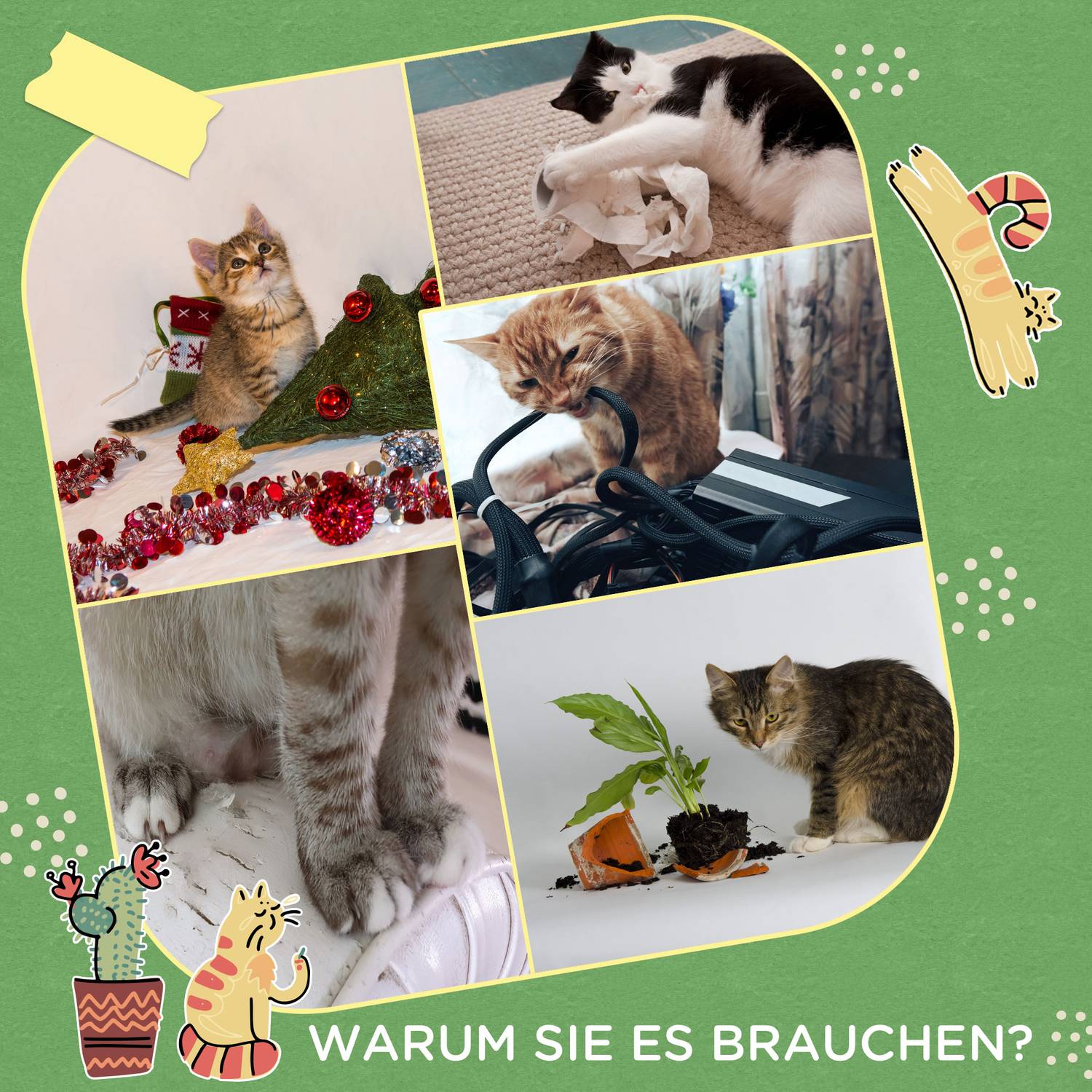 Cat Scratching Matt Set, Jute Rep, Cactus Design, 30x60 cm