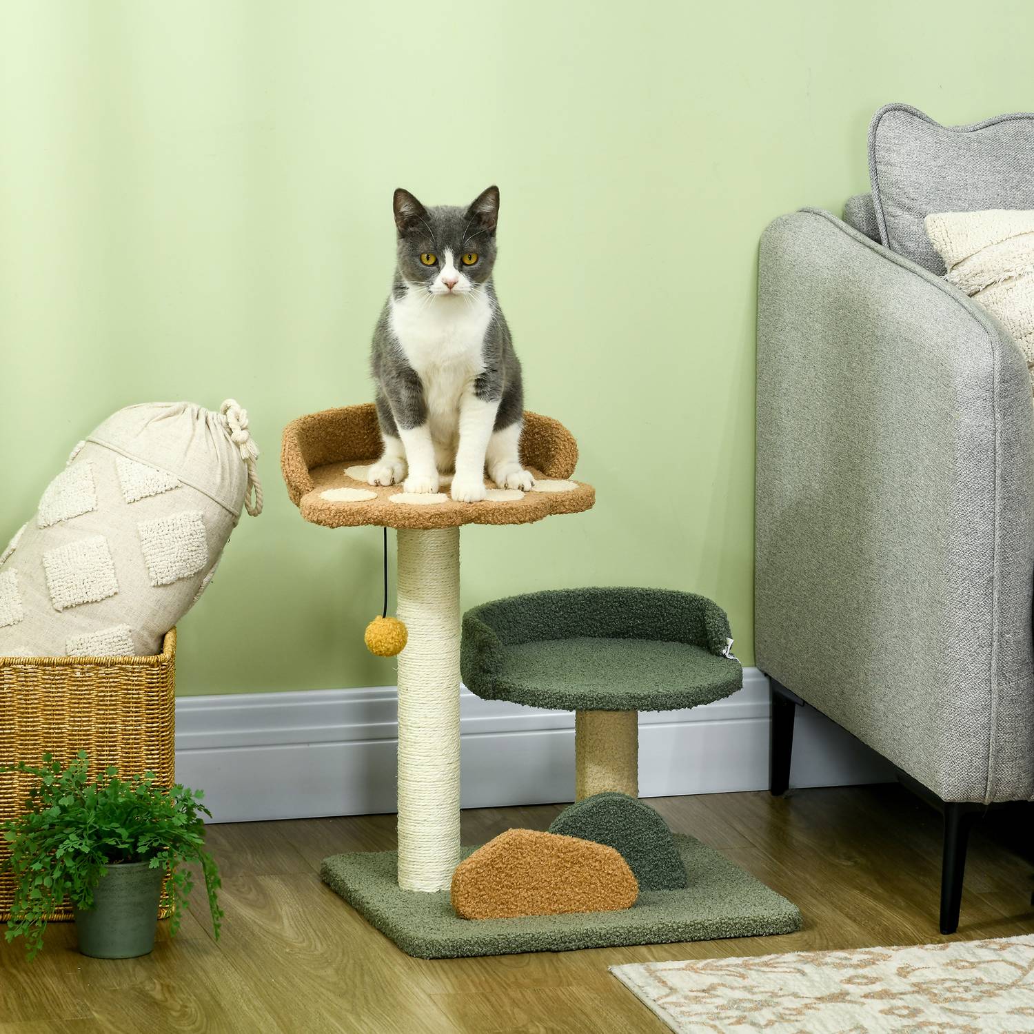 Cat Scratching Post 52 Cm, 2 Levels & Toy Ball Sisal