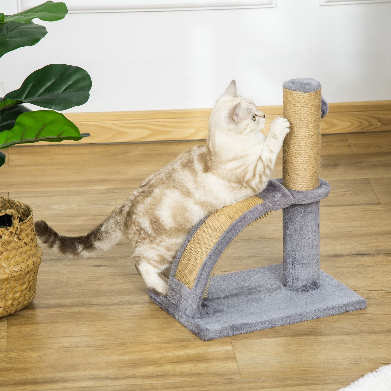 Cat Scratching Post, Grå – Inkluderar massagebräda och dyna