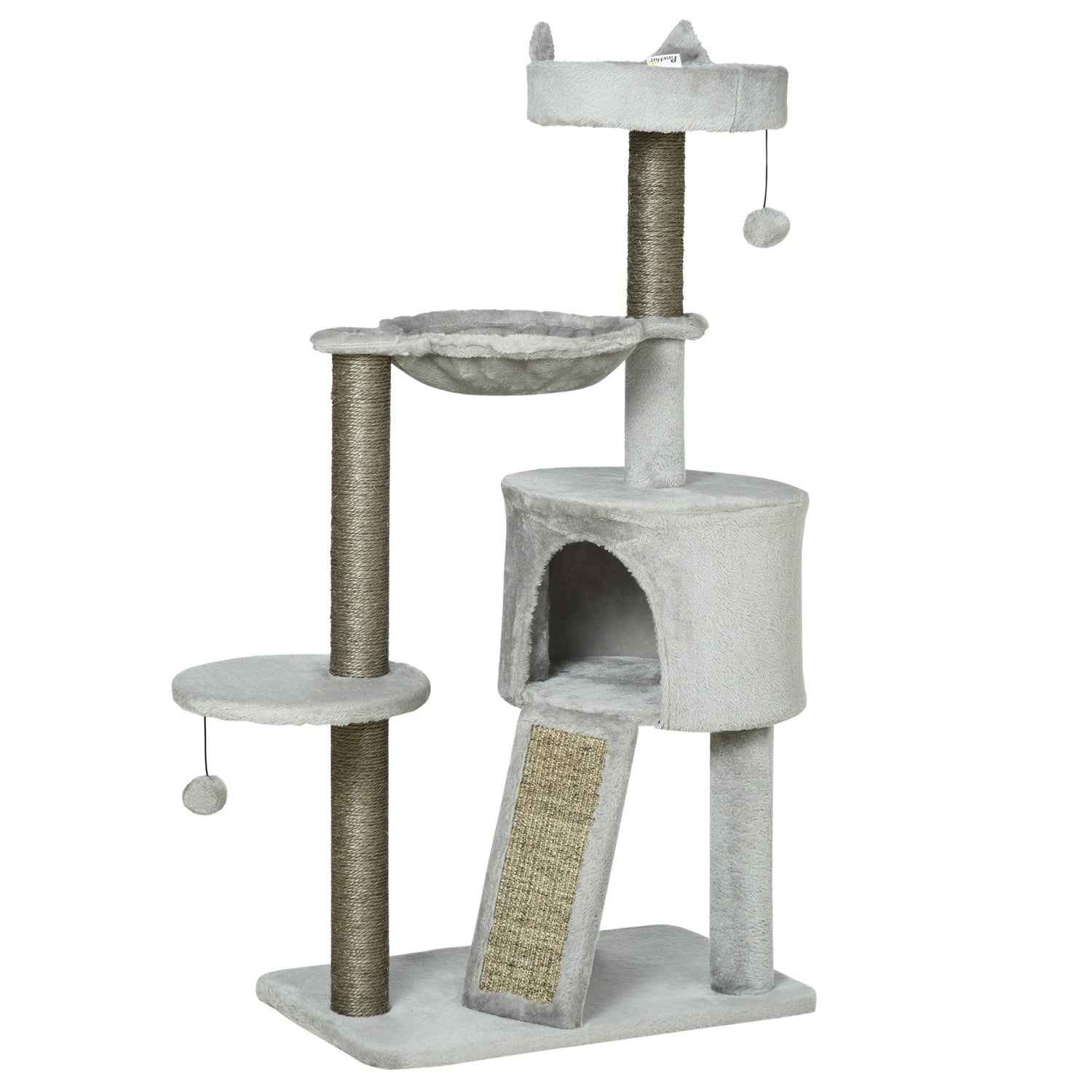 Kattskrapträd med grotta & sisal, 113 cm, ljusgrå