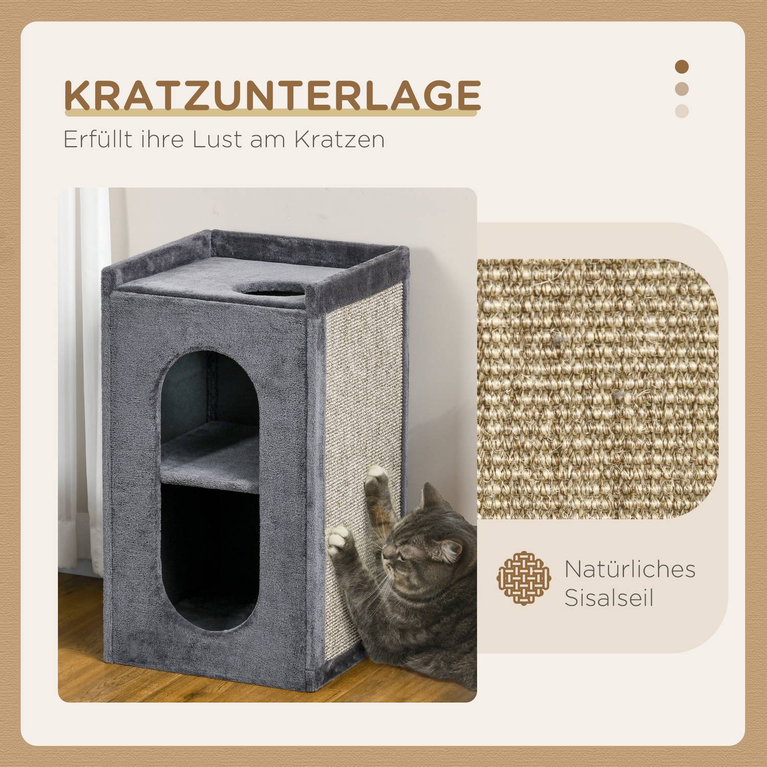 Cat Scratching Tower, 81 cm, 2 grottor, mörkgrå, upp till 6 kg