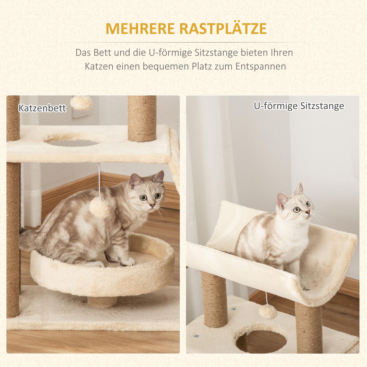 Liten kattskrapstolpe med säng och lekboll – 76 cm