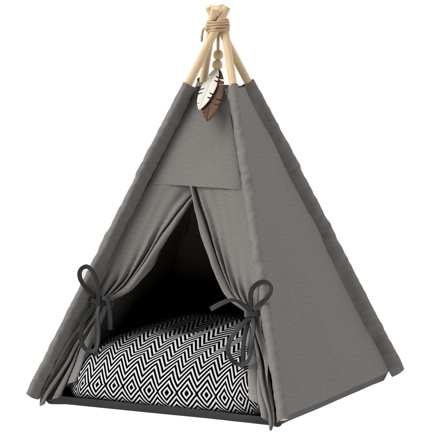 Cat Tipi-tält, tvättbara kuddar, grå, husdjur under 5 kg