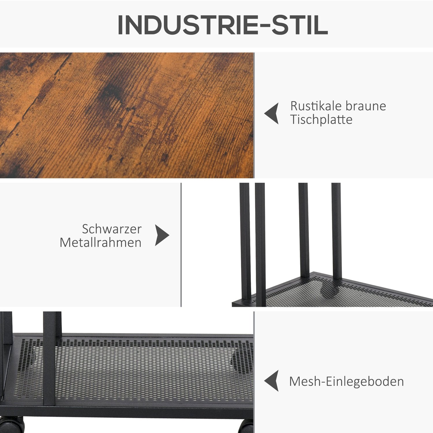 C-format rullande sidobord – trä & metall, svart/valnöt
