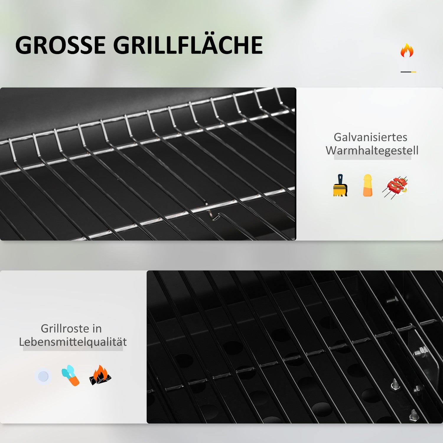 Charcoal BBQ Grillvagn, svart rostfritt stål, 113x65x108 cm