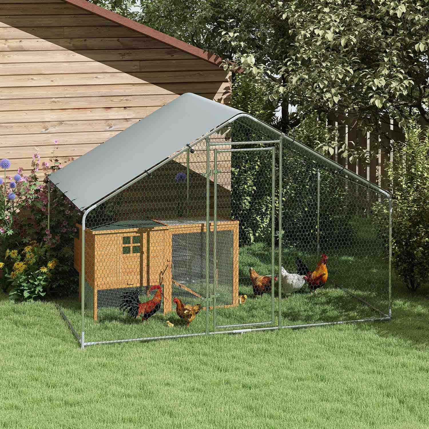 Hönshus i galvaniserat stål med vattentätt tak, 3x1,7x1,9 m