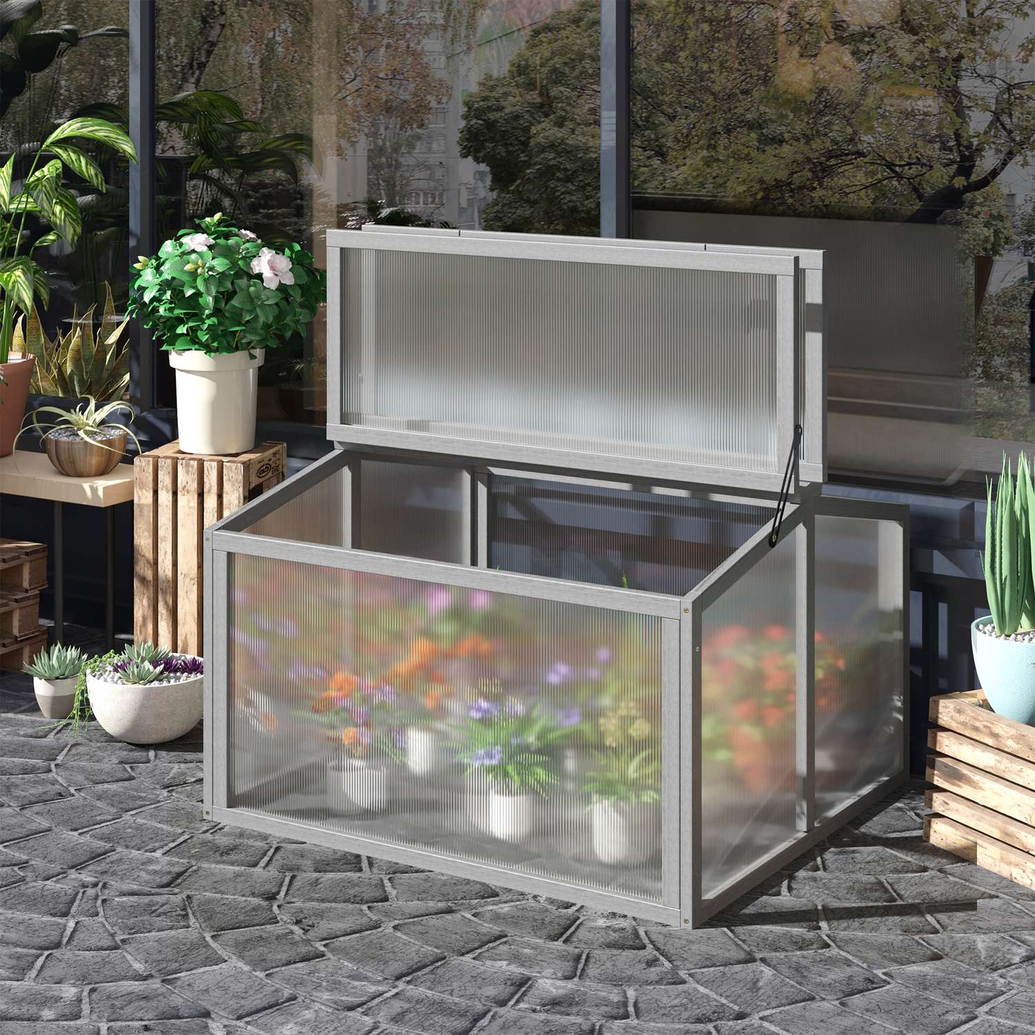 Cold Frame Greenhouse – Trä & Polykarbonat, 90x80x58 cm