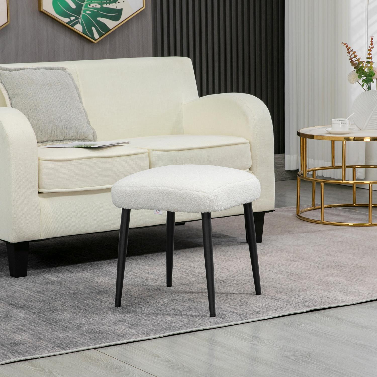 Cream Cashmere-look fotpall med stålben, 42x42x47cm
