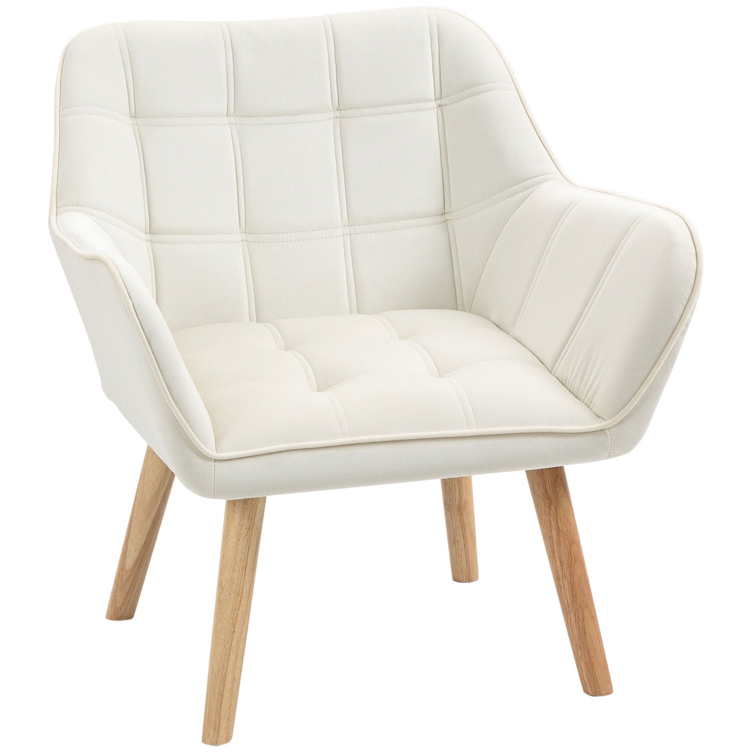 Cream Velvet-Look Fåtölj, upphöjda ben, 64x62x72,5 cm