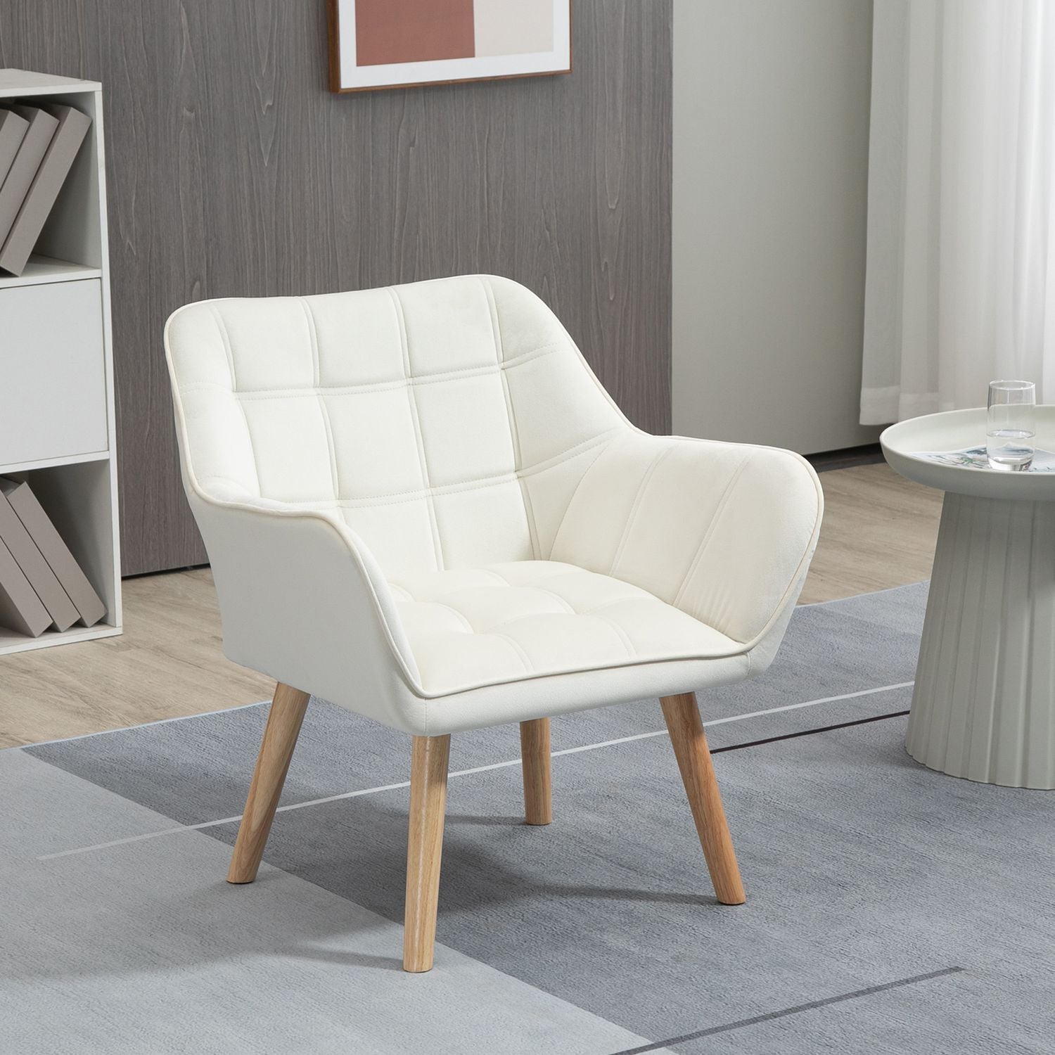 Cream Velvet-Look Fåtölj, upphöjda ben, 64x62x72,5 cm