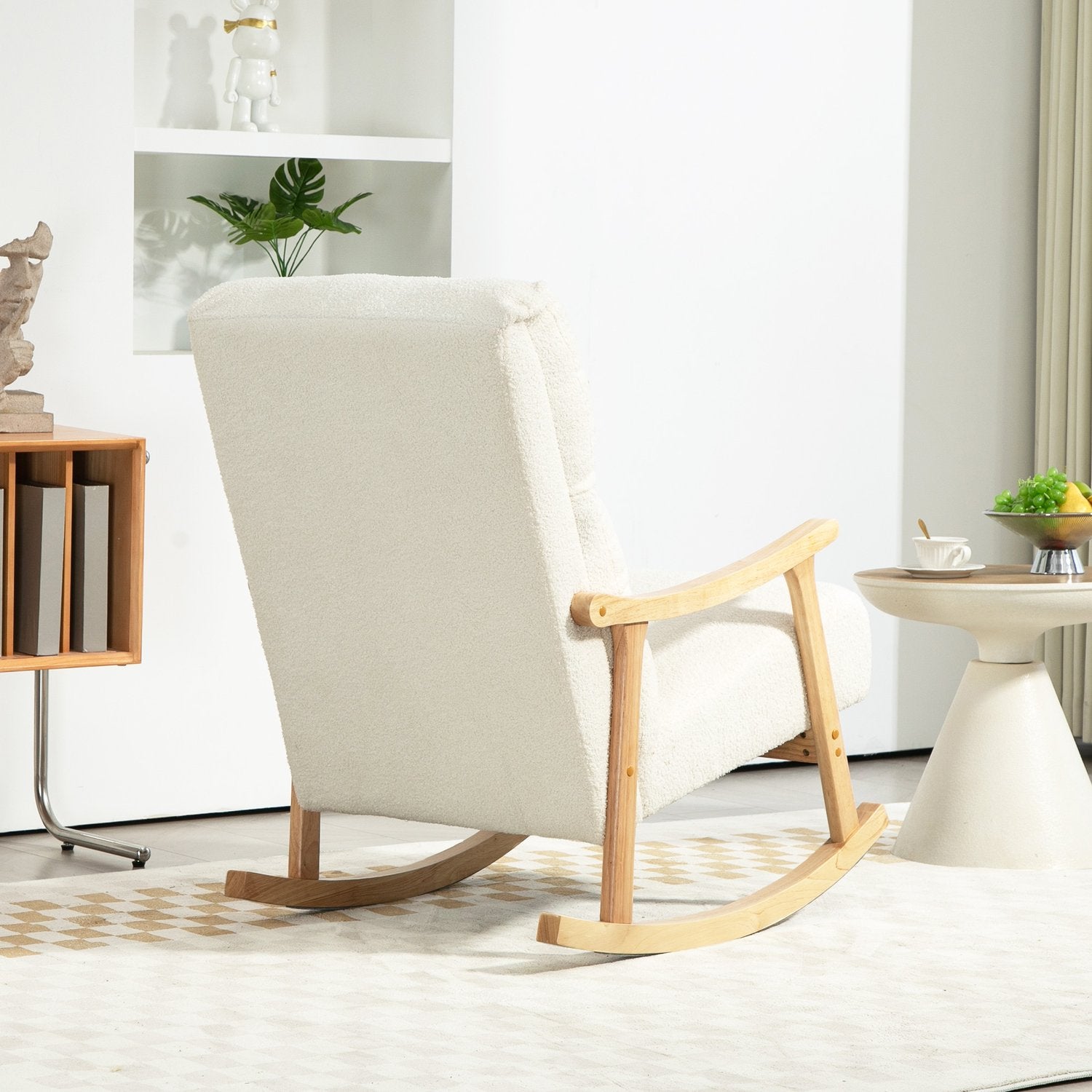Cream White Velvet Look gungstol för sovrum & vardagsrum