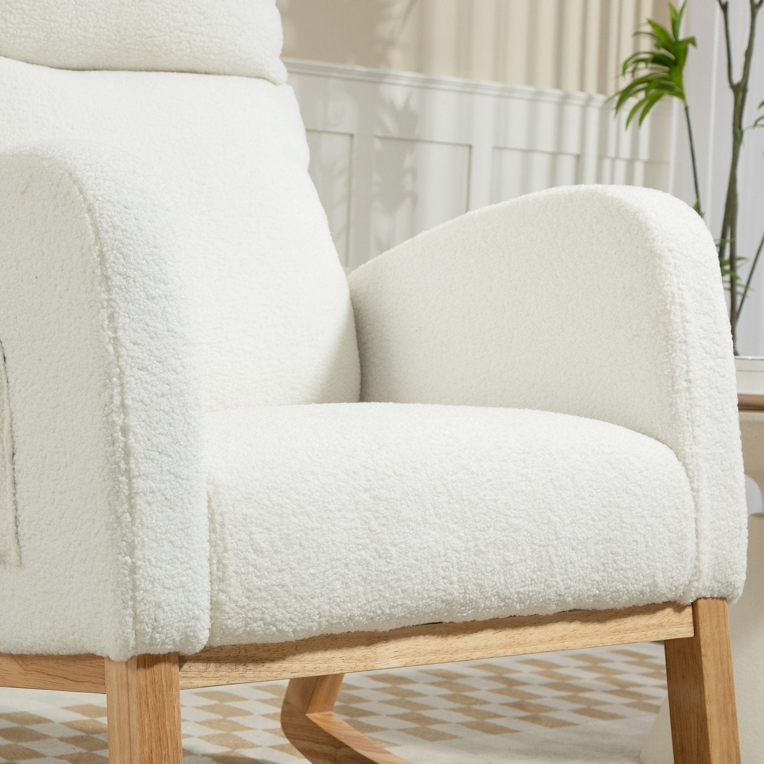 Cream White Velvet-Look gungstol, rymmer upp till 120 kg