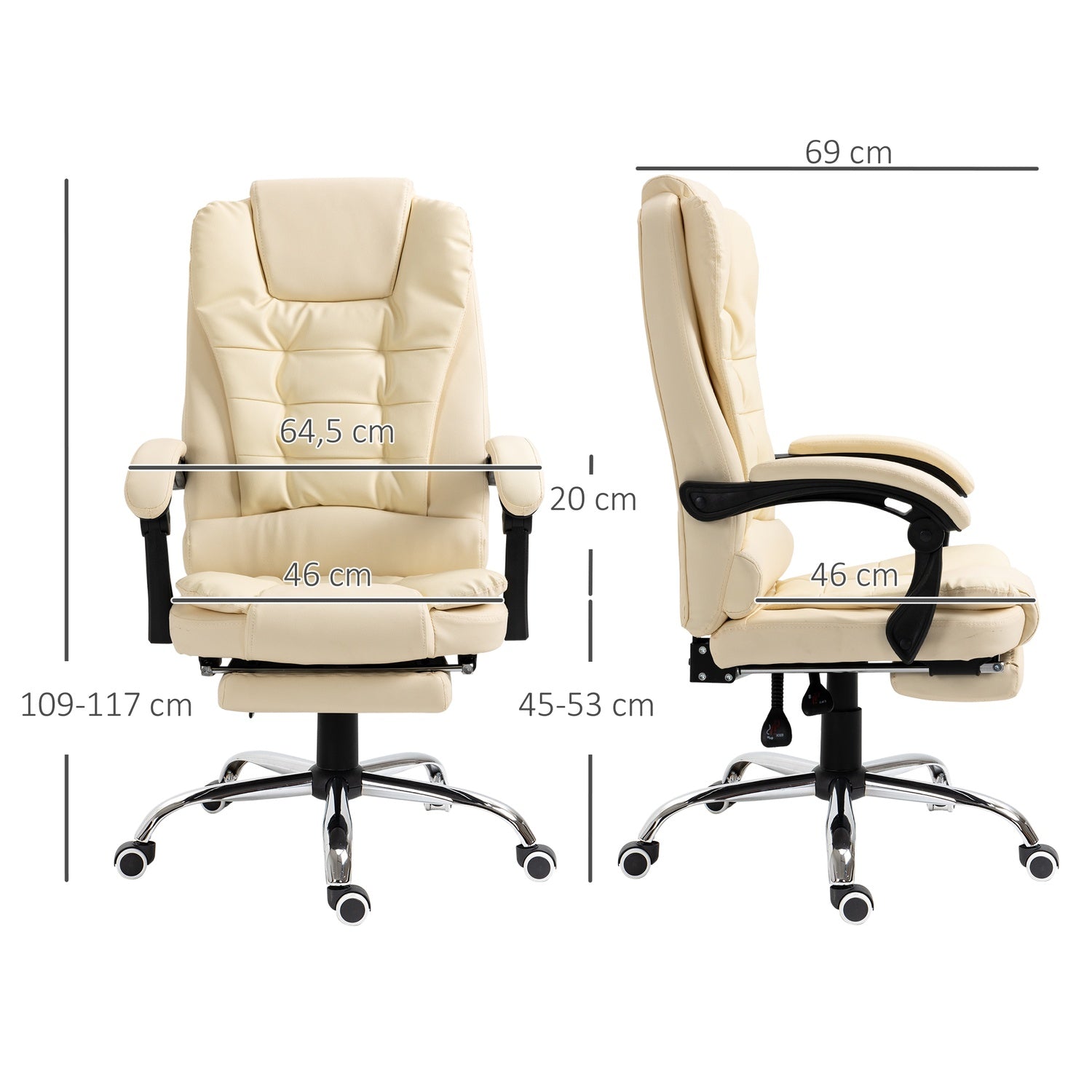 Cream konstläder Ergonomisk kontorsstol med fotstöd
