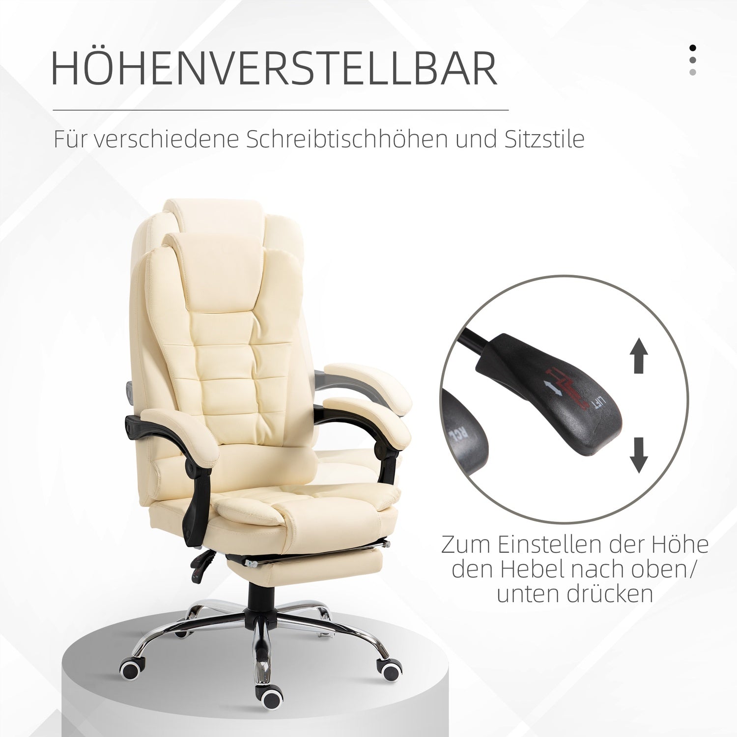Cream konstläder Ergonomisk kontorsstol med fotstöd