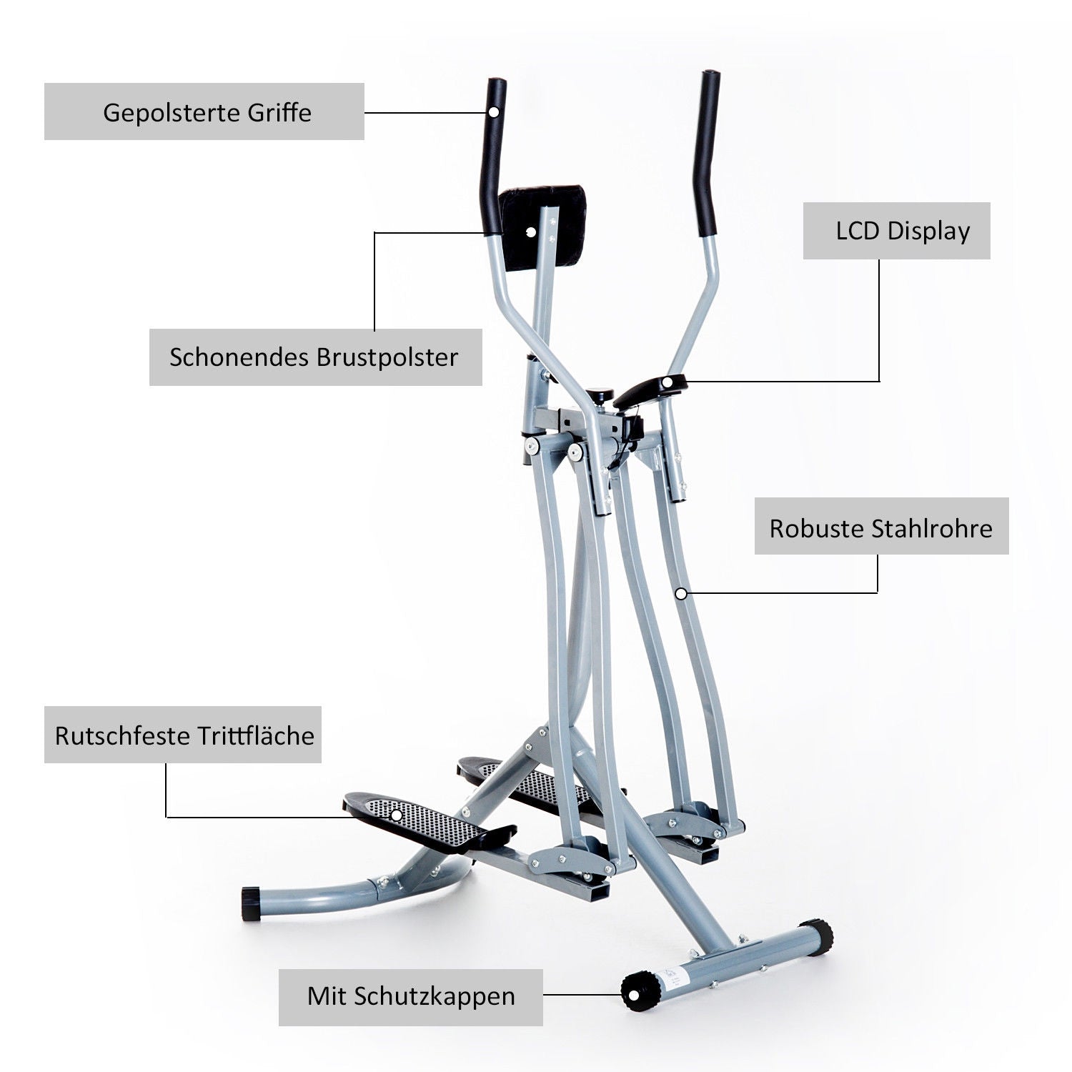 Elliptisk crosstrainer – stål, silver, med LCD-skärm