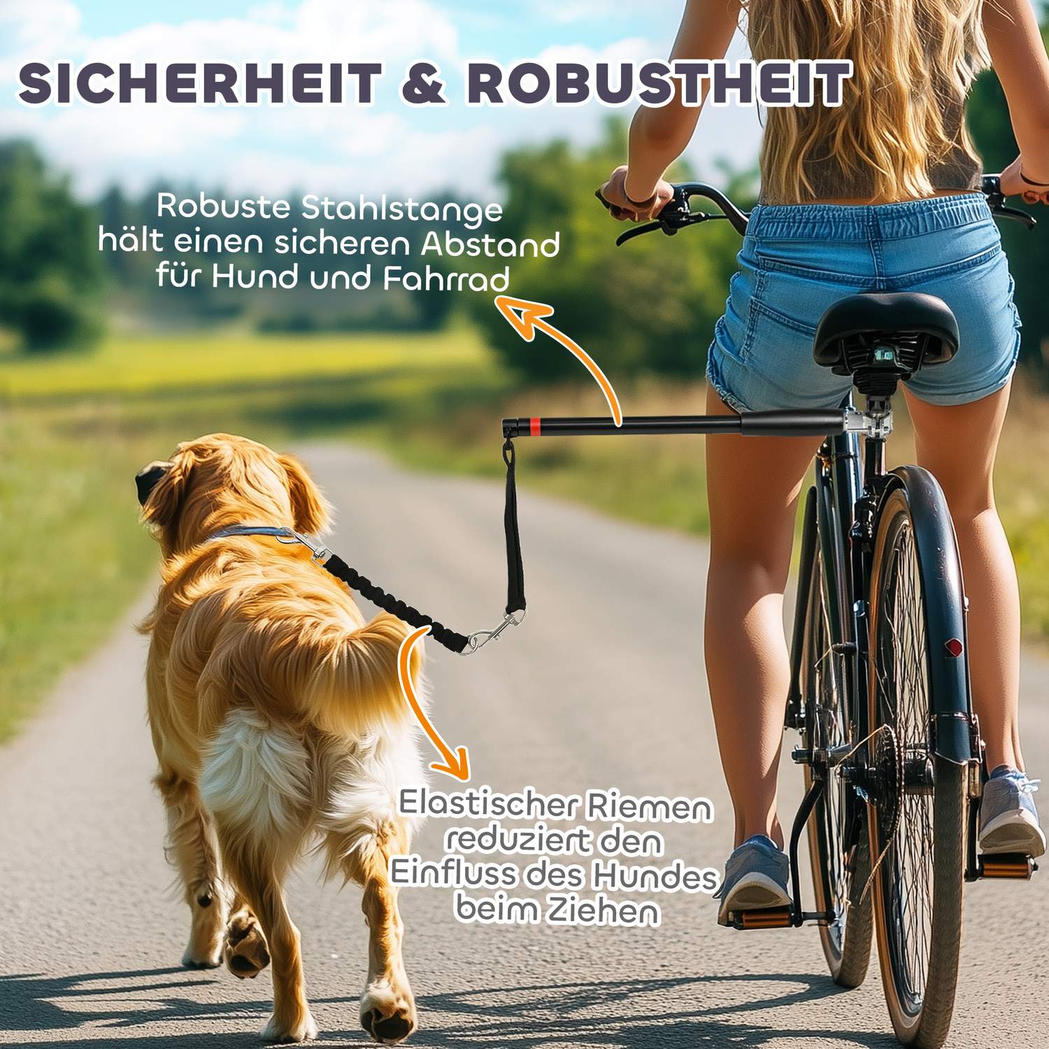 Cykelhundkoppel, enkel installation & demontering, svart