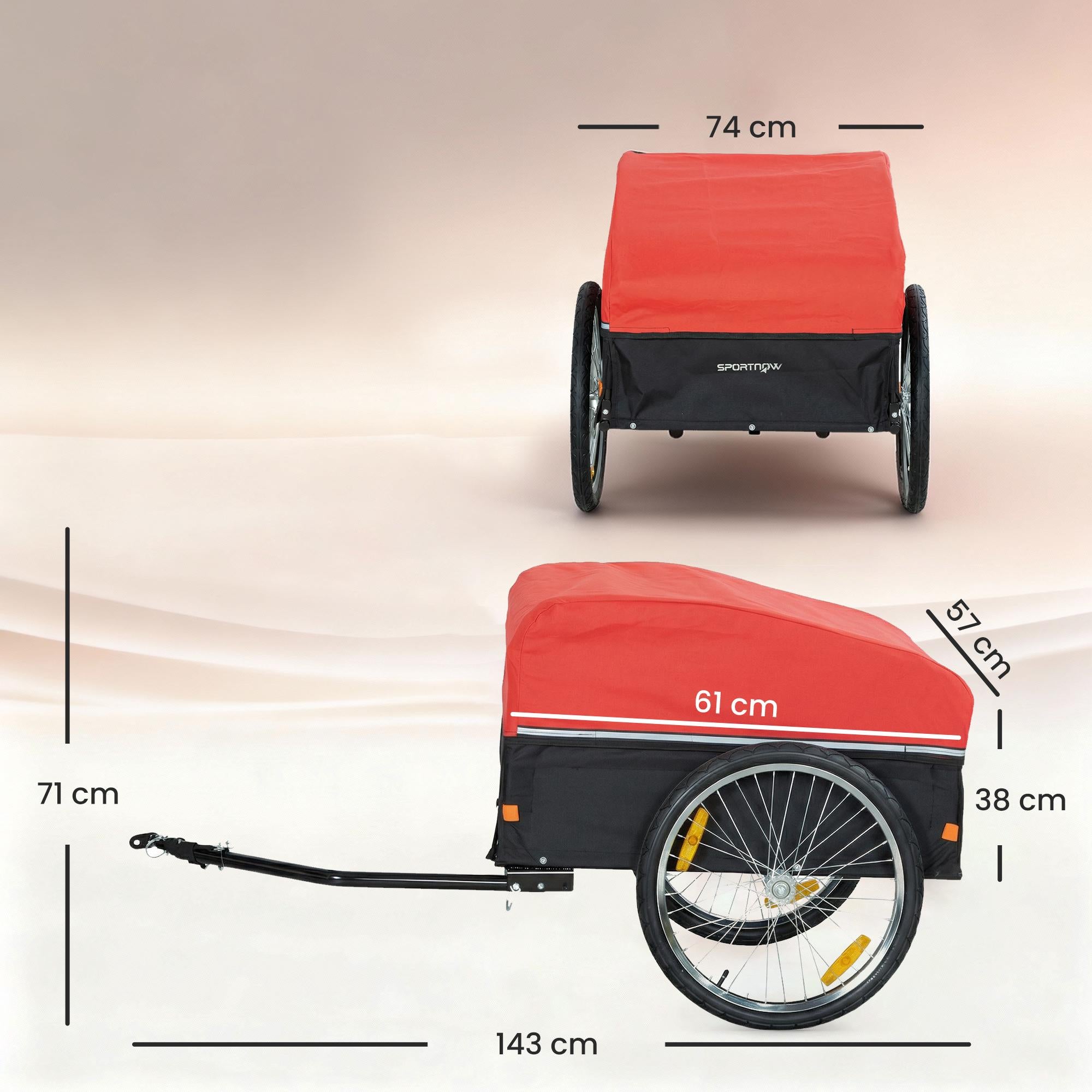Cykelkärra med 170L lastlåda, passar 22"-28" hjul