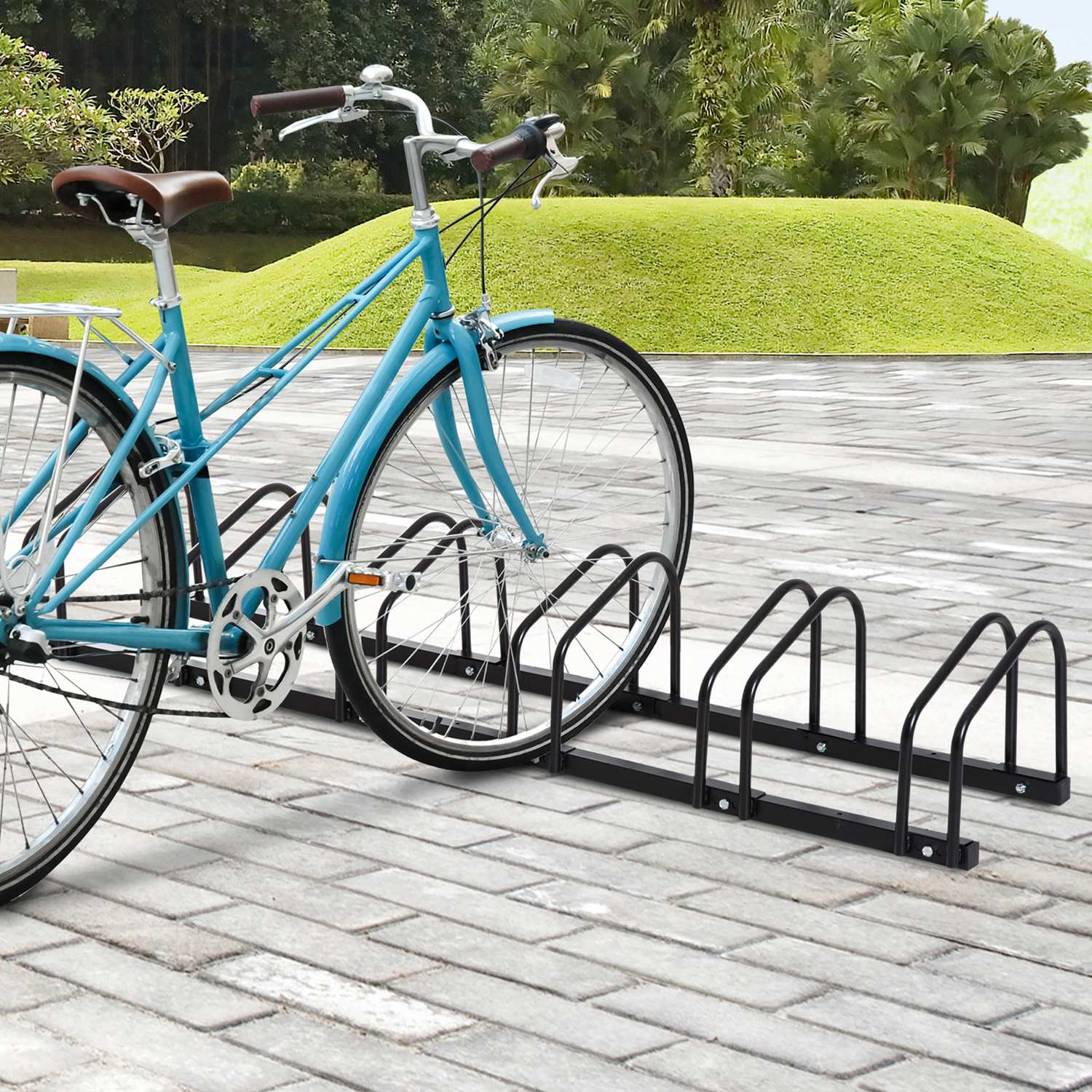 Väderbeständigt cykelställ i stål, golv- och väggfäste, svart