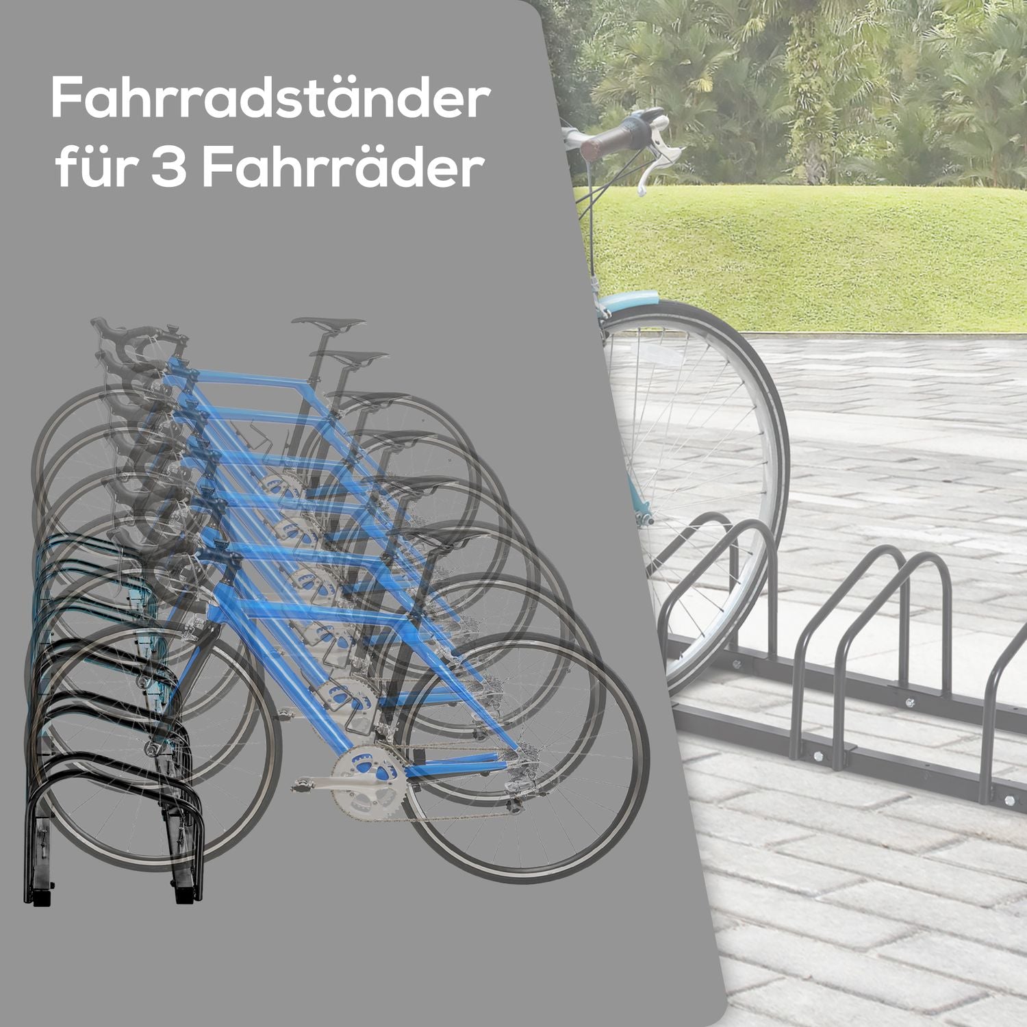 Väderbeständigt cykelställ i stål, golv- och väggfäste, svart