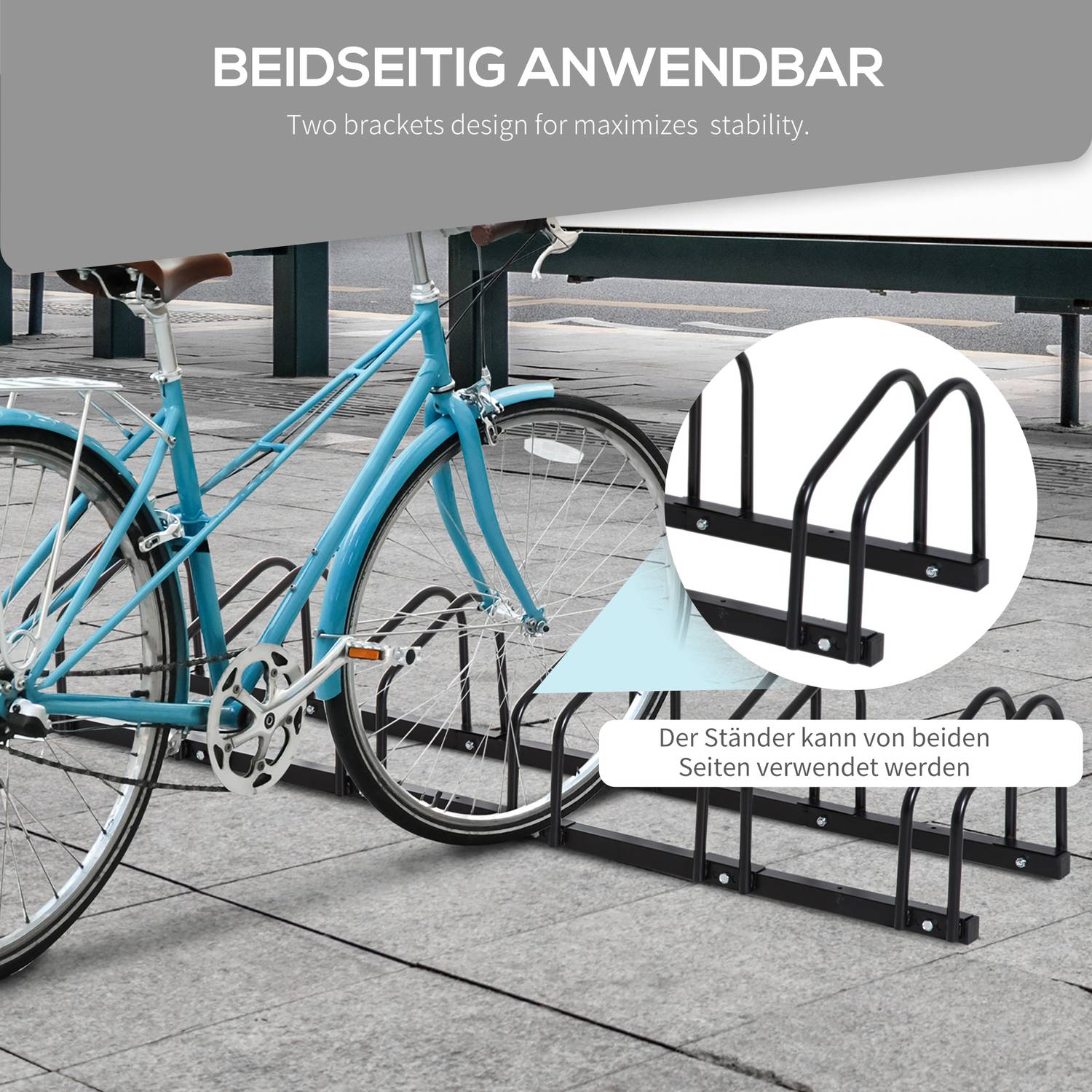 Väderbeständigt cykelställ i stål, golv- och väggfäste, svart