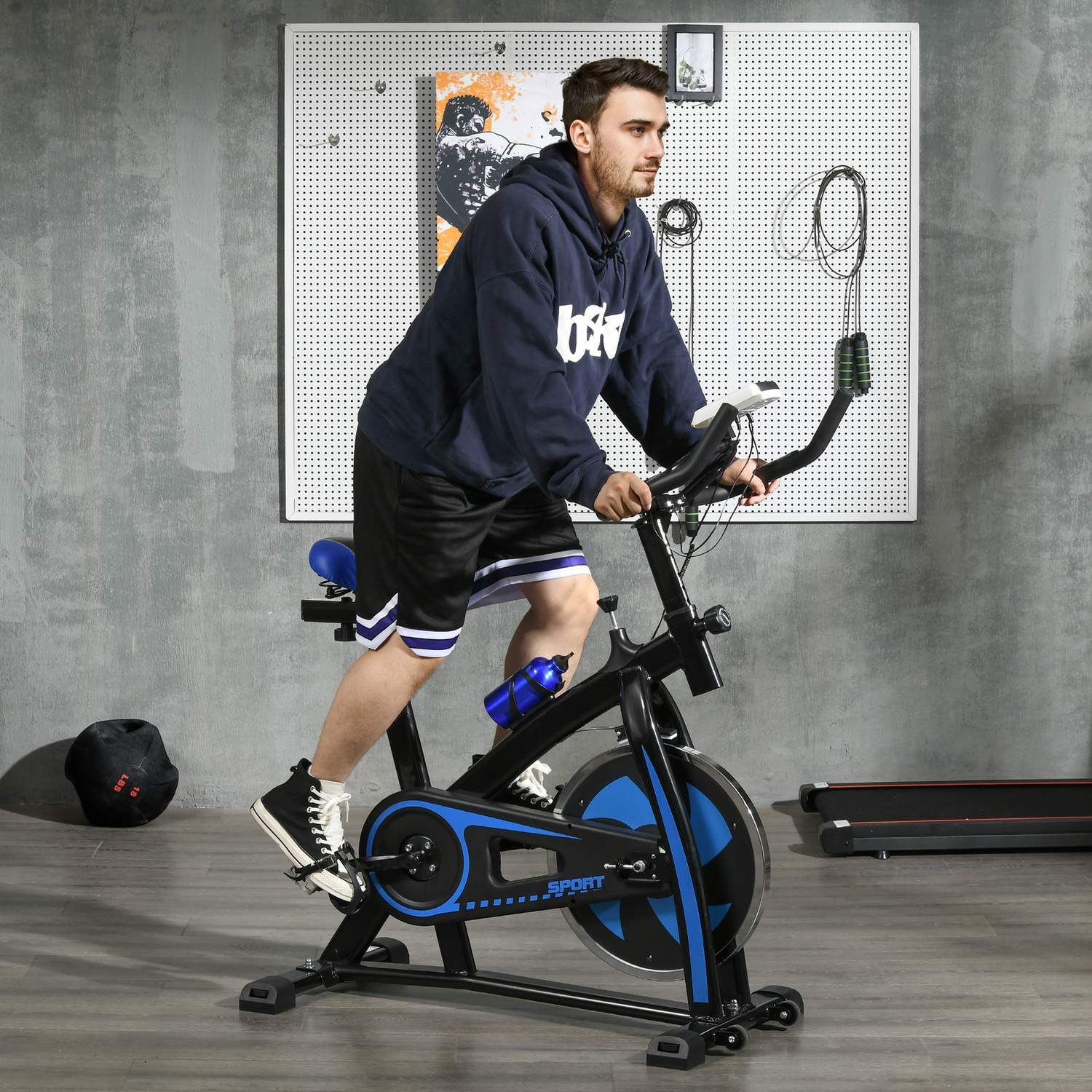 Motionscykeltränare med LCD-skärm och justerbar sits