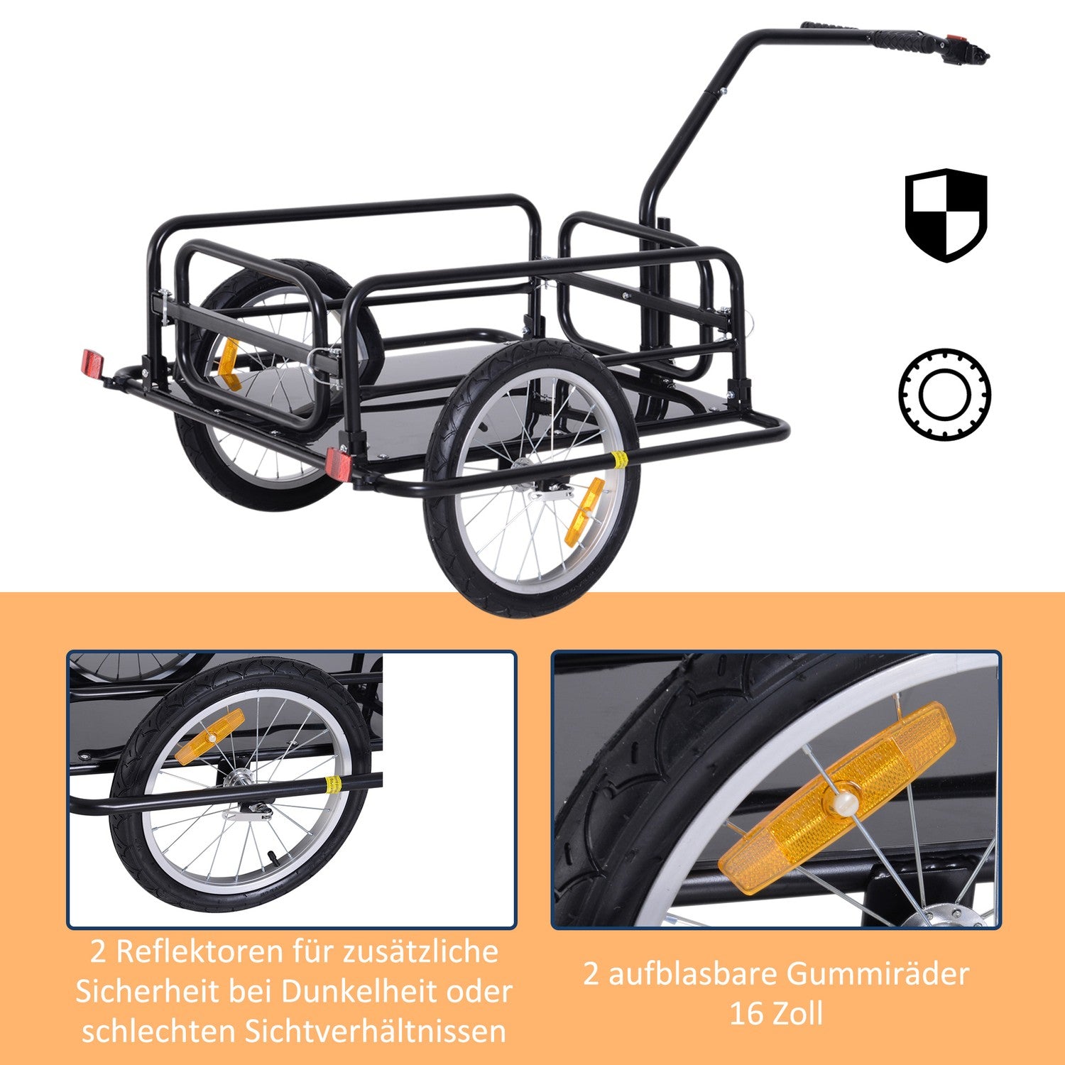 Cykellastvagn, 40 kg kapacitet, hopfällbar, svart