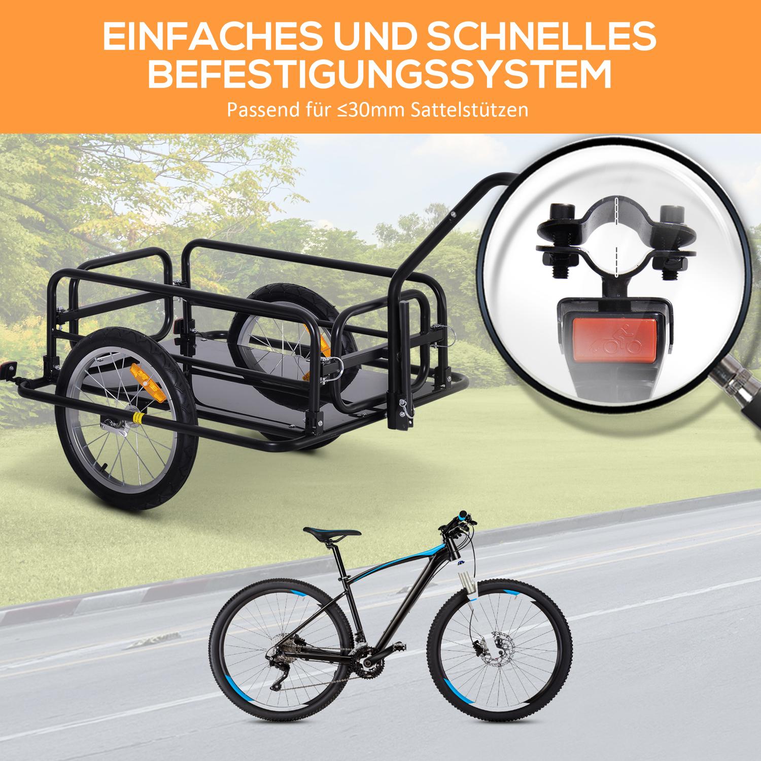 Cykellastvagn, 40 kg kapacitet, hopfällbar, svart