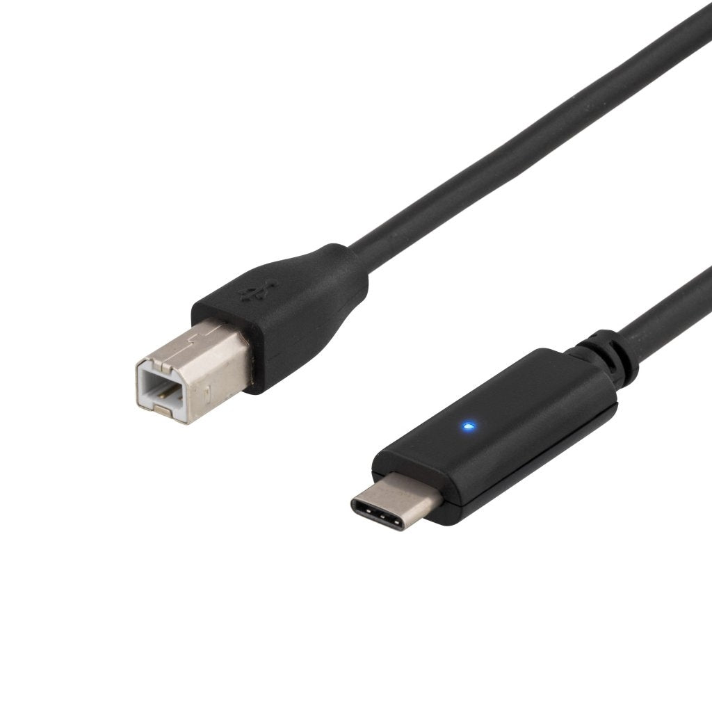 DELTACO USB 2.0-kabel, Typ C - Typ B hane, 1m, svart