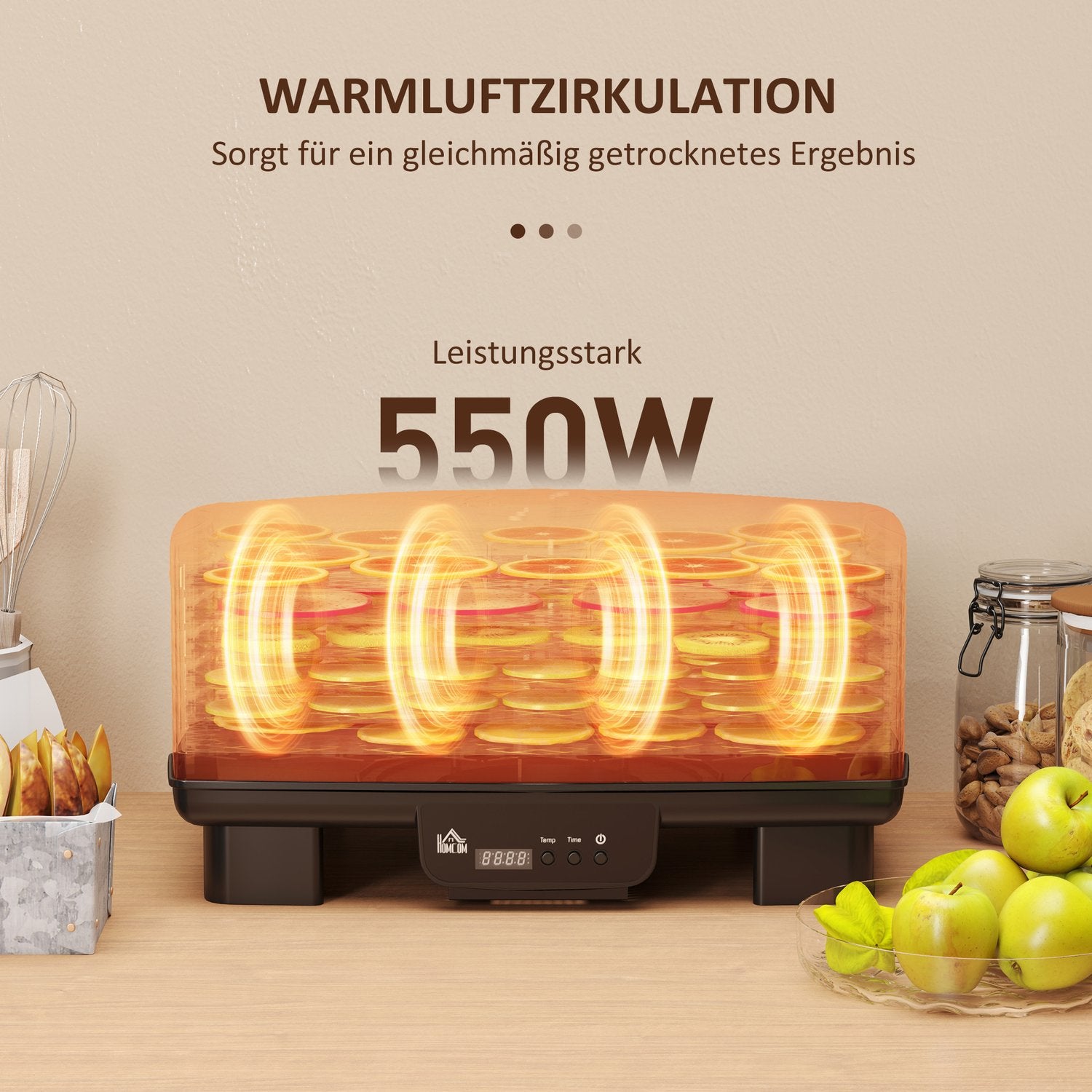 Dehydrator, 550W, 6-fack justerbart ställ, 40-70°C timer
