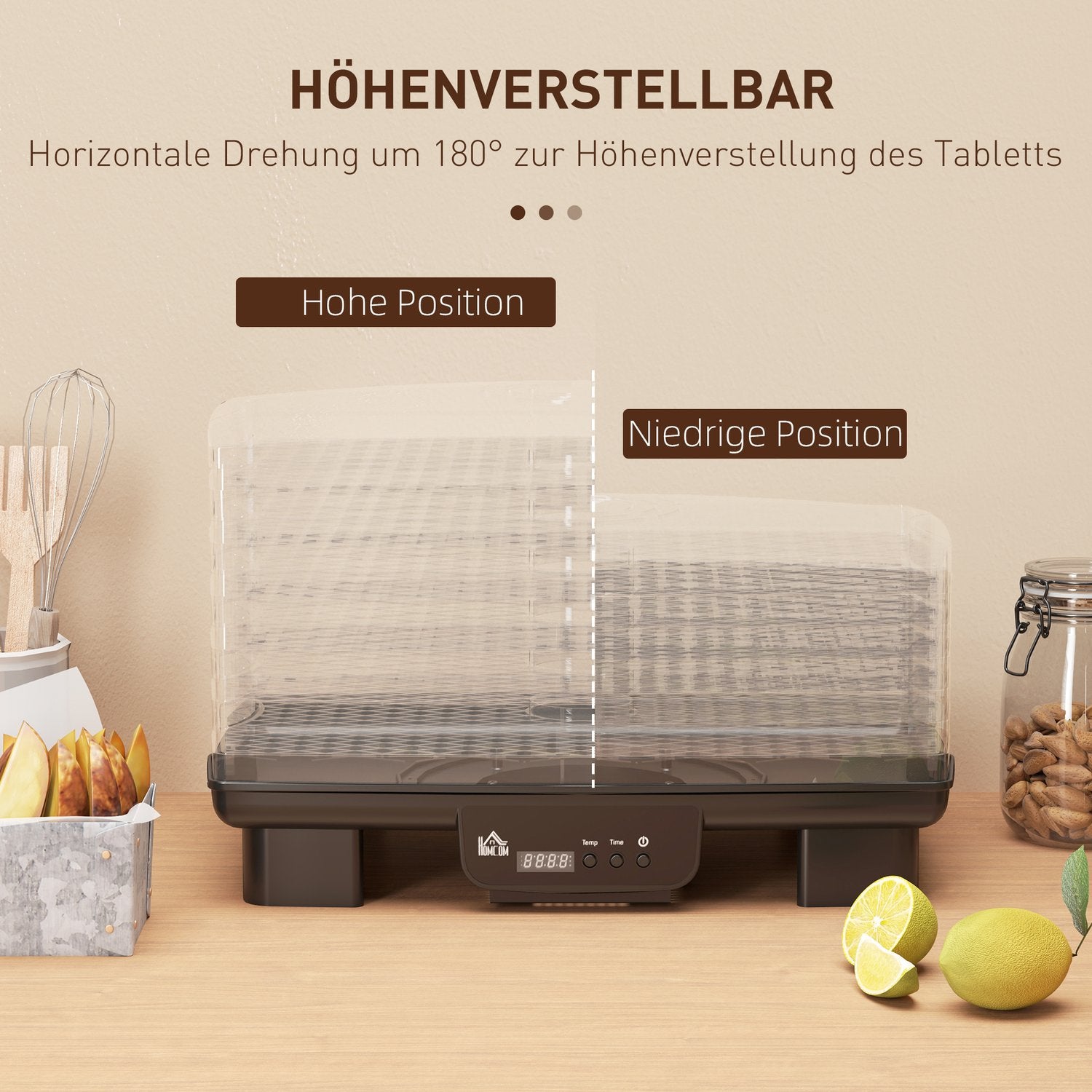 Dehydrator, 550W, 6-fack justerbart ställ, 40-70°C timer