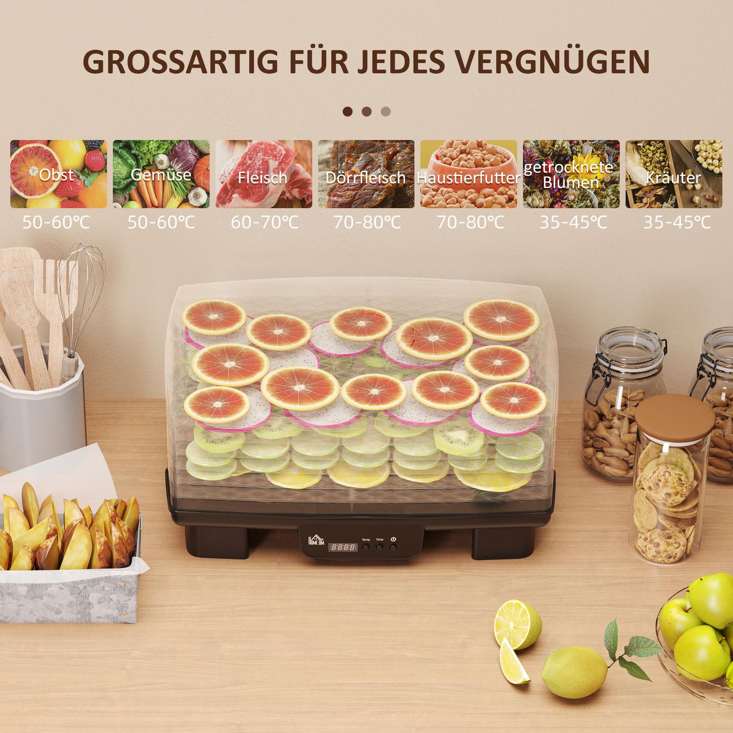 Dehydrator, 550W, 6-fack justerbart ställ, 40-70°C timer