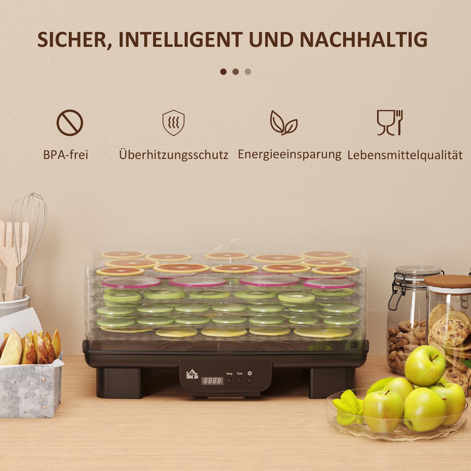Dehydrator, 550W, 6-fack justerbart ställ, 40-70°C timer