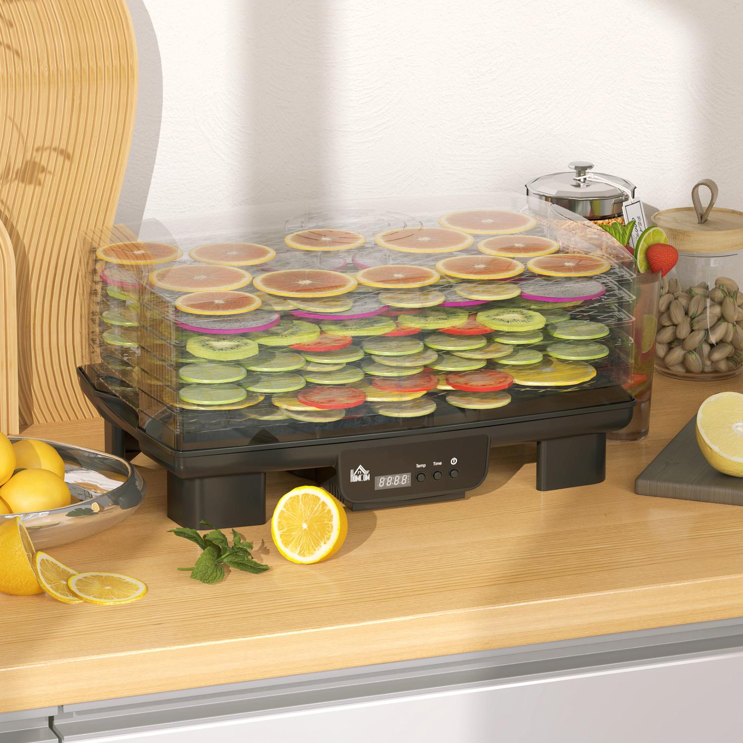 Dehydrator, 550W, 6-fack justerbart ställ, 40-70°C timer