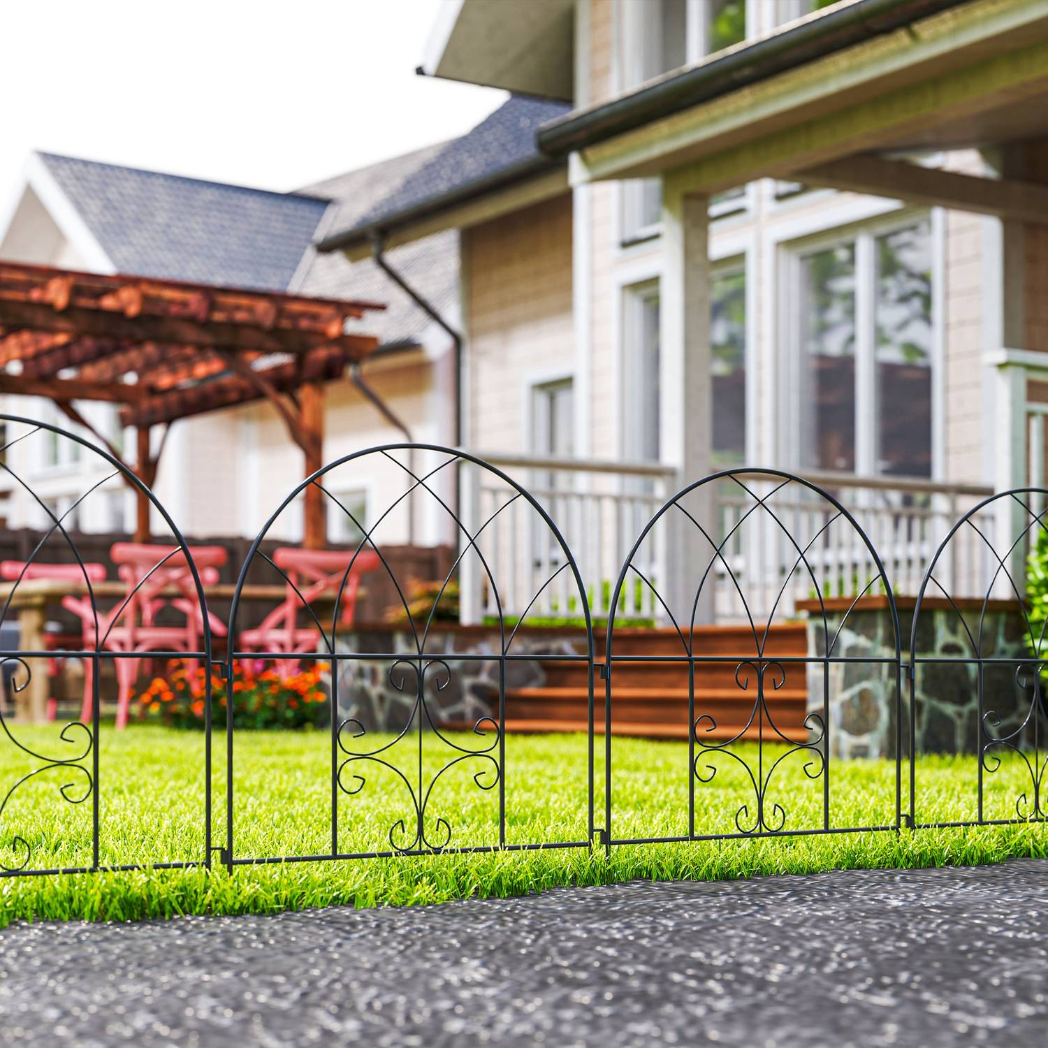 Dekorativt trädgårdsstaket i stål, 300x70 cm, svart nät