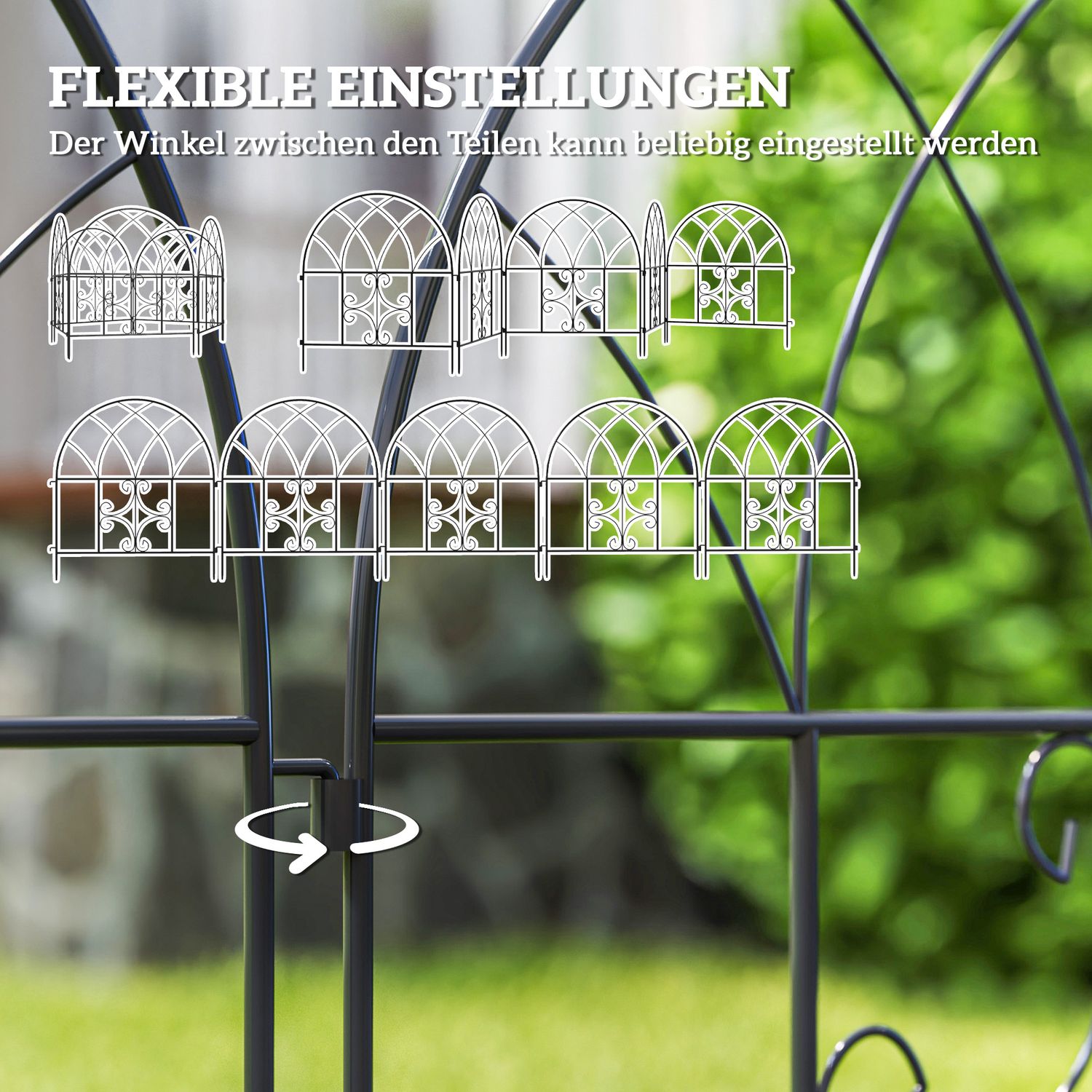 Dekorativt trädgårdsstaket i stål, 300x70 cm, svart nät