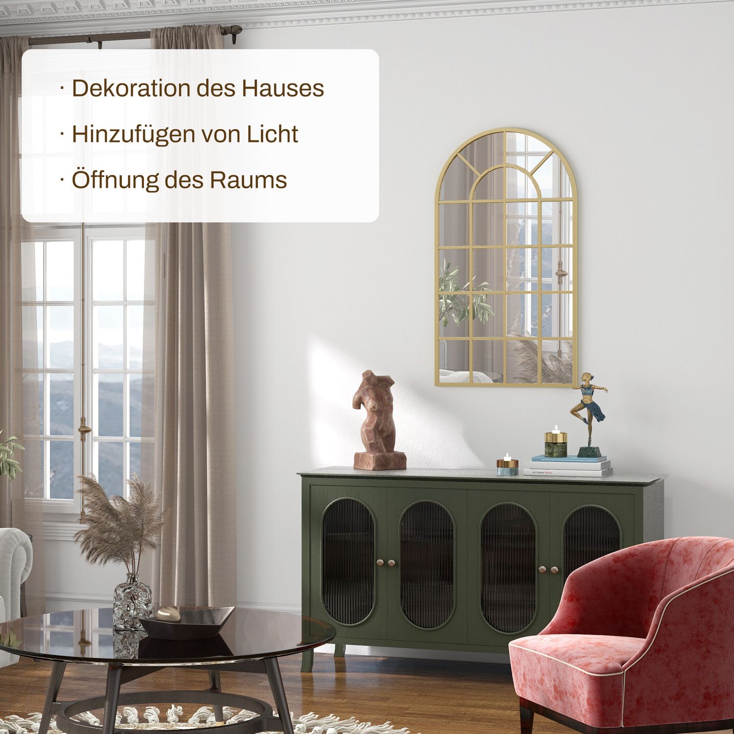 Dekorativ väggspegel i guld, 110 x 62 cm, metallram