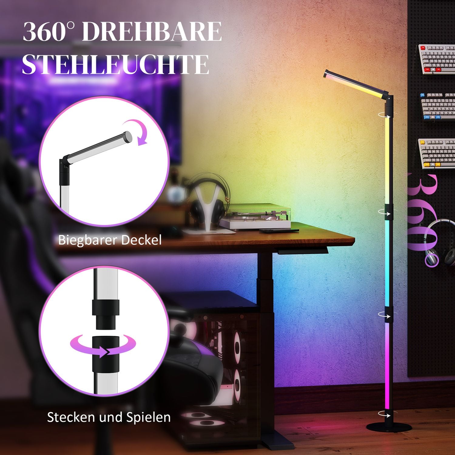 Dimbar LED-golvlampa med fjärrkontroll & app, mörkgrå