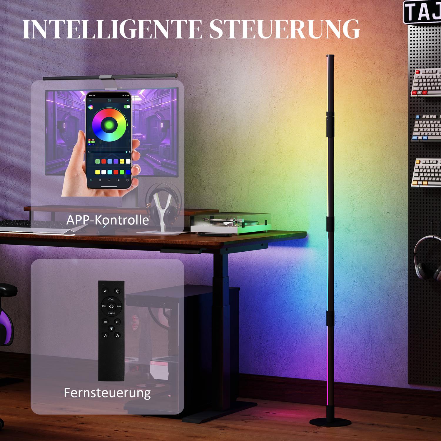 Dimbar LED-golvlampa med fjärrkontroll & app, mörkgrå