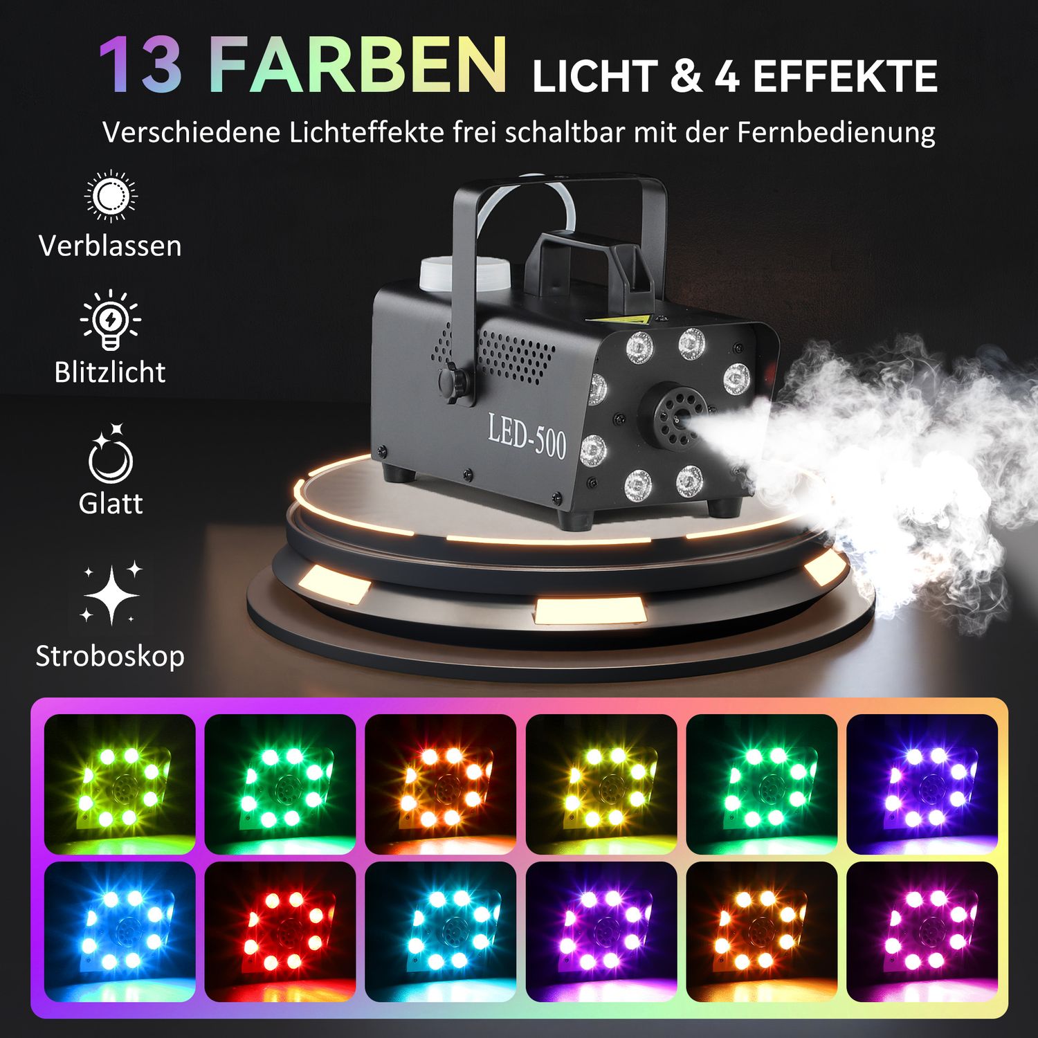 Dimmaskin 450W med 13 LED-ljus för evenemang