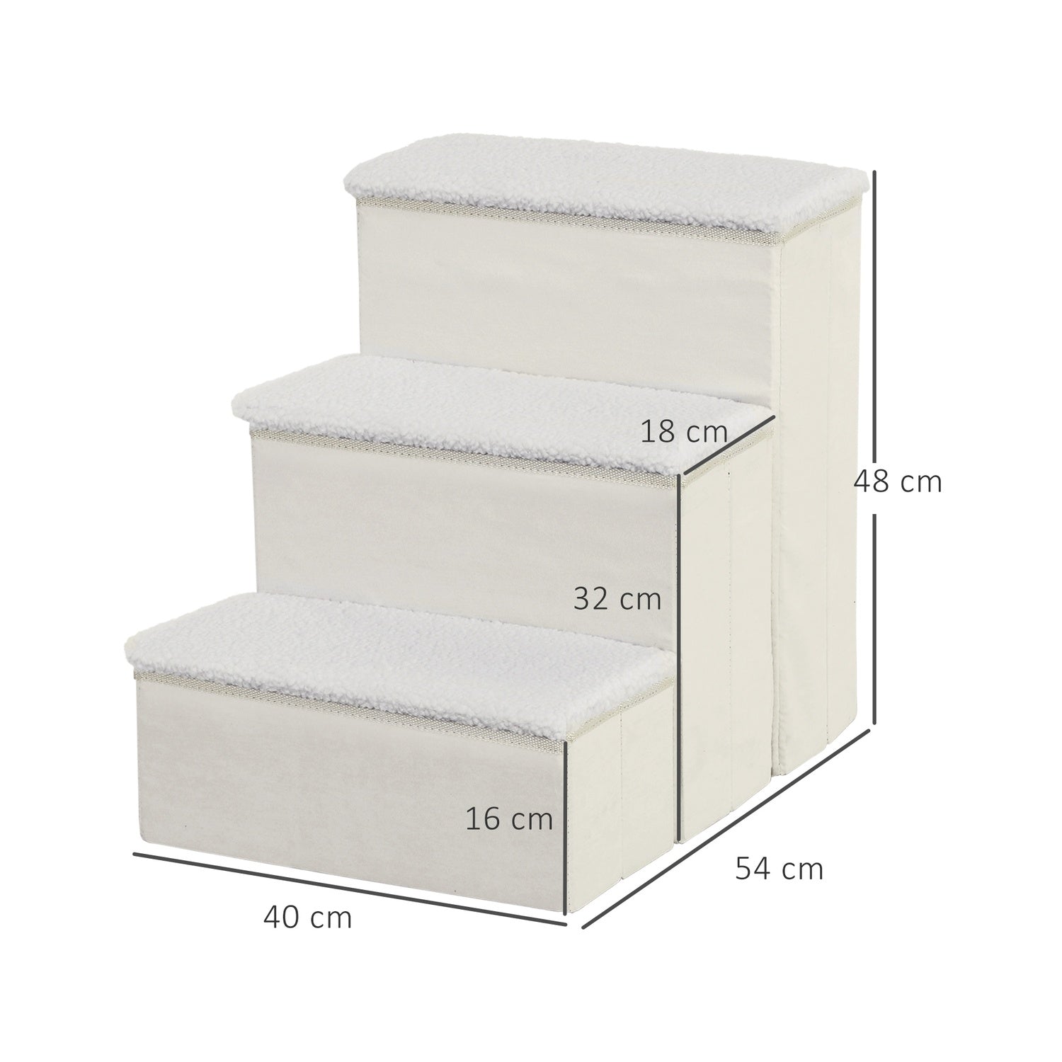 Vikbar husdjurstrappa med förvaring, 3 steg, MDF, vit