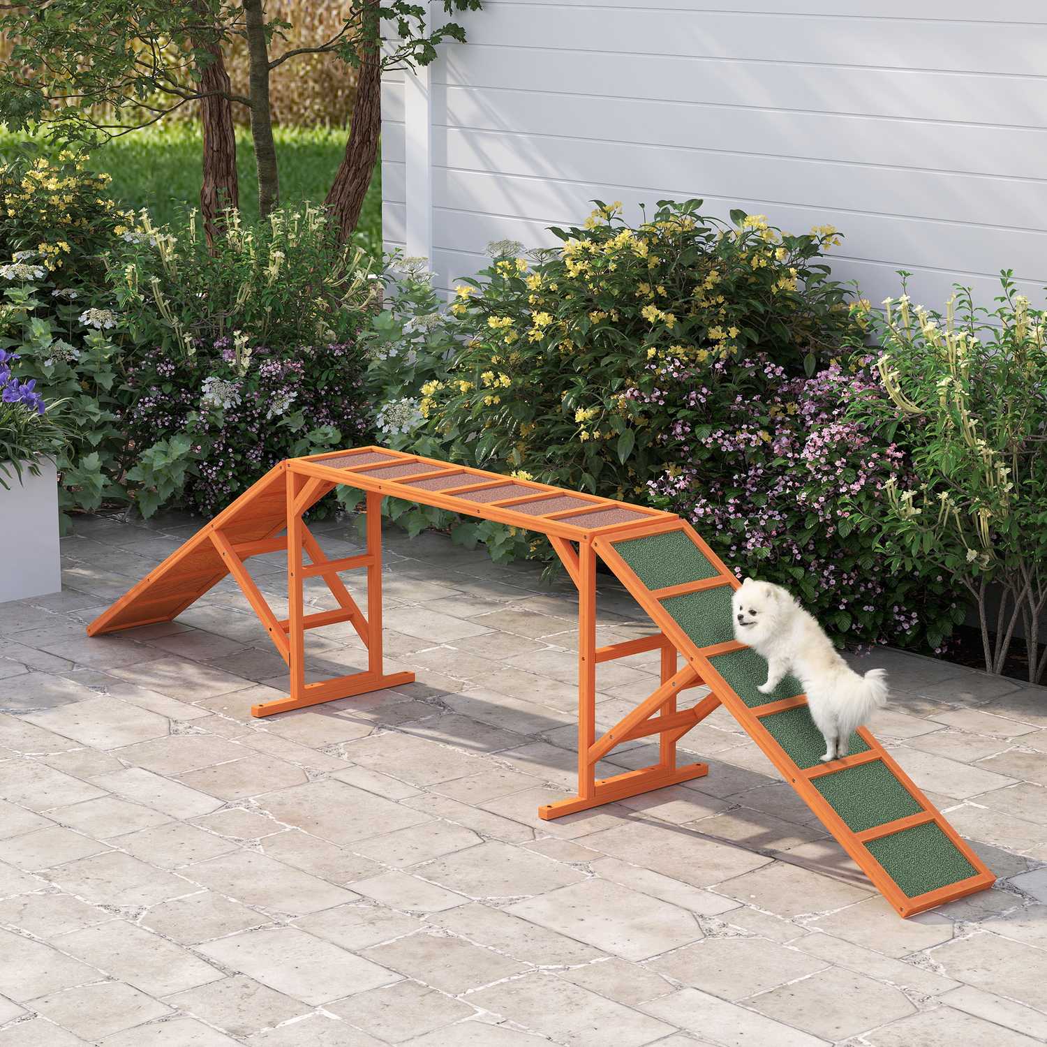 Dog Agility Bridge med Safety Bar, Halkfri, 325 cm, Orange
