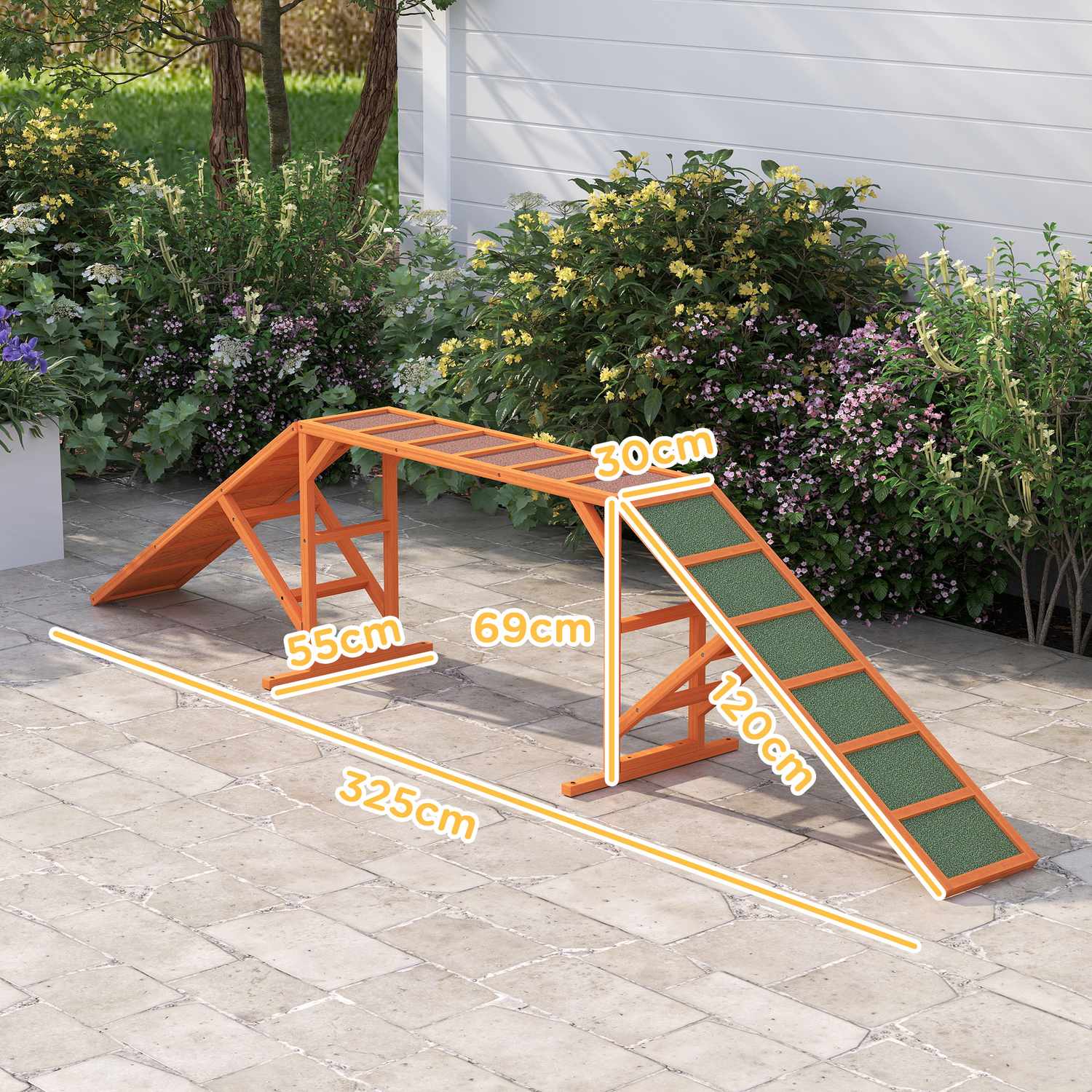 Dog Agility Bridge med Safety Bar, Halkfri, 325 cm, Orange